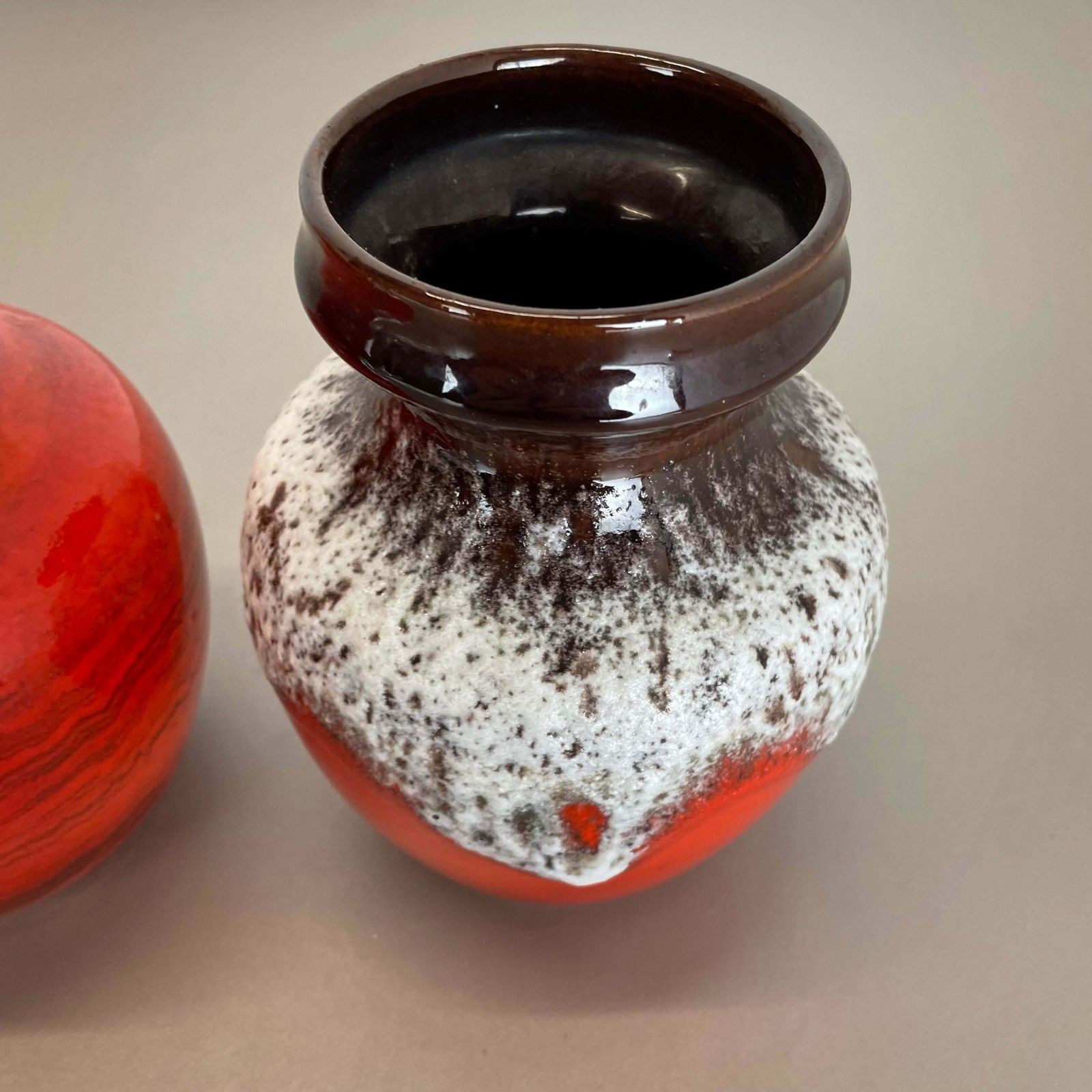 photo for sale Set Of 3 Multi Color Fat Lava Op Art Pottery Vase Made Bay Ceramics, Germany