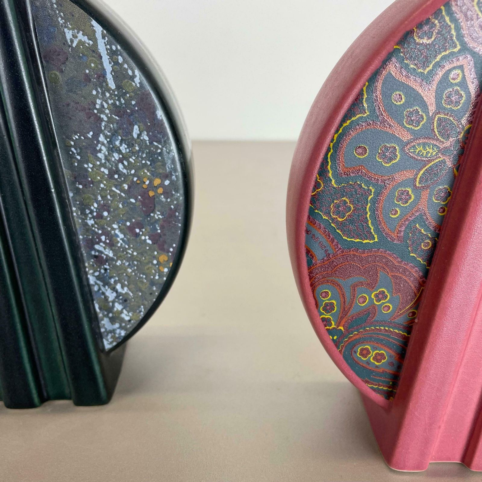 Set Of 2 Memphis Style Fat Lava Op Art Pottery Vases Bay Ceramics Germany, 1980s photo buy
