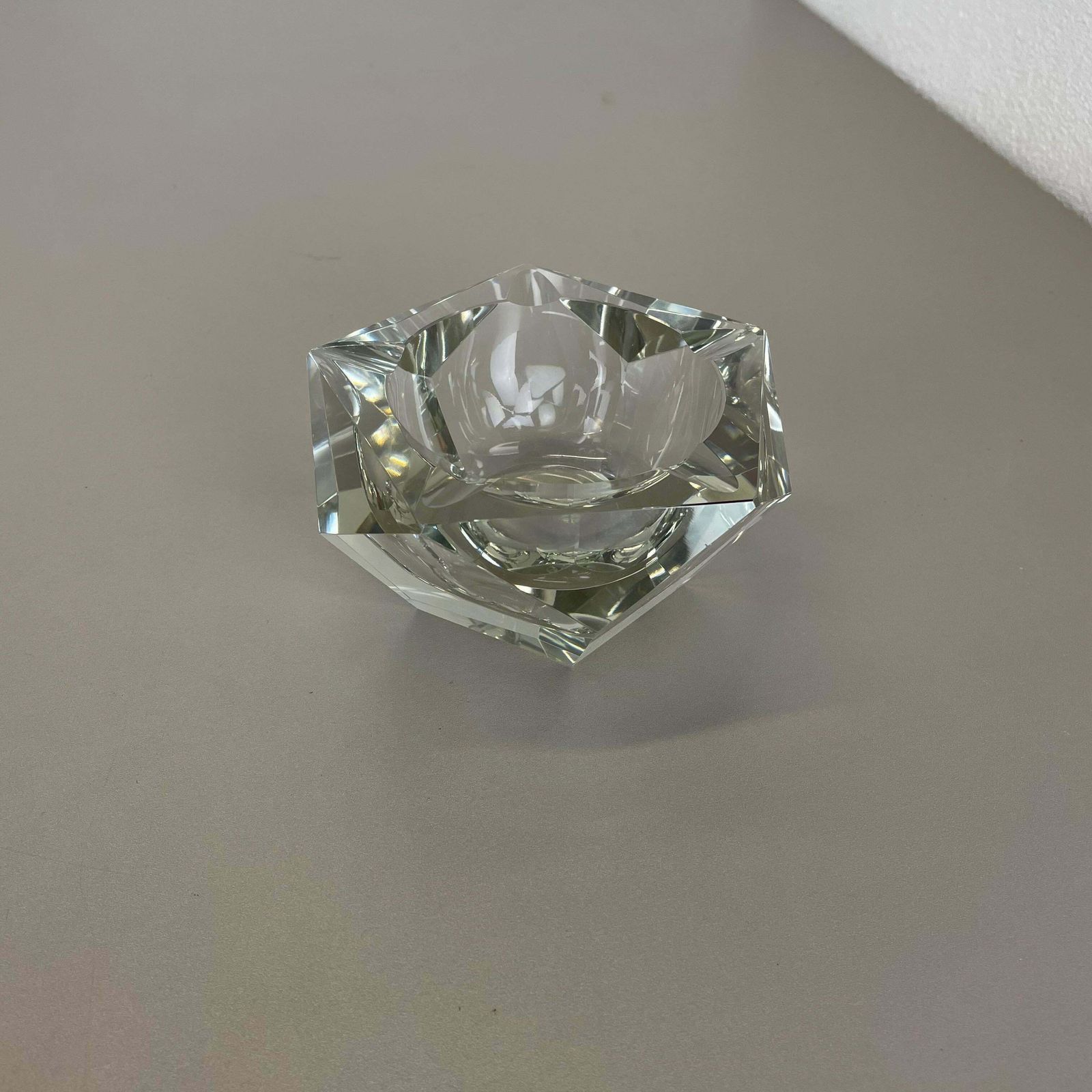 Large Murano Faceted Diamond Lucid Bowl Ashtray Element, Italy, 1970s photo for sale
