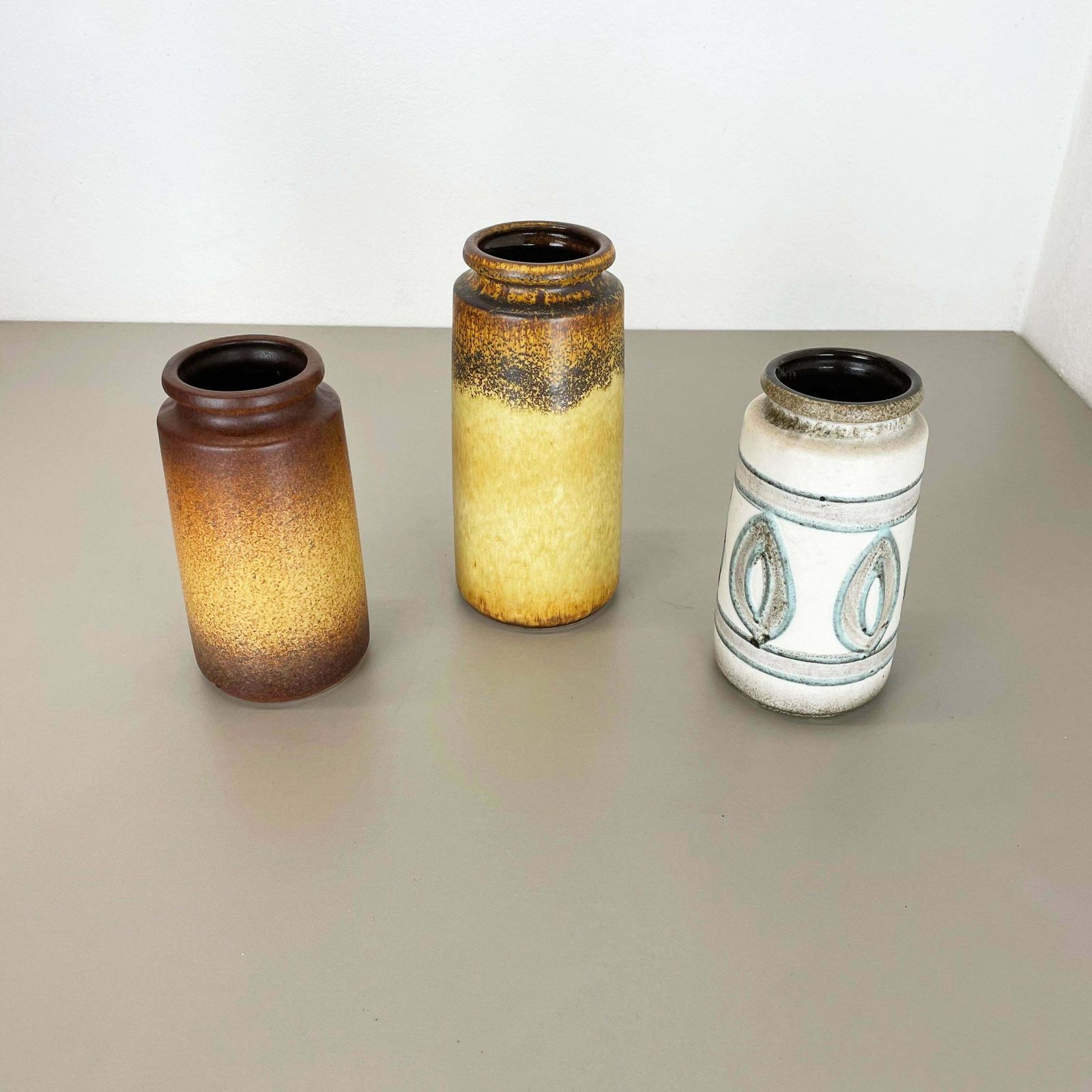 Set Of Three Pottery Fat Lava Vases "Multi Colour" By Scheurich, Germany, 1970s photo furniture