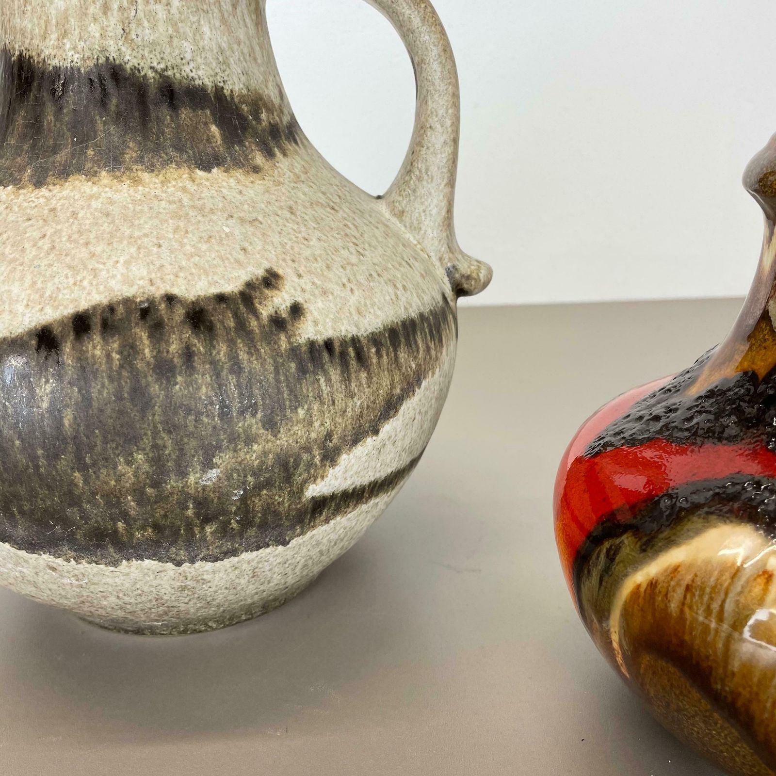 Set Of Two Pottery Fat Lava Vases Multi Colour By Scheurich Germany 1970s photo vinterior