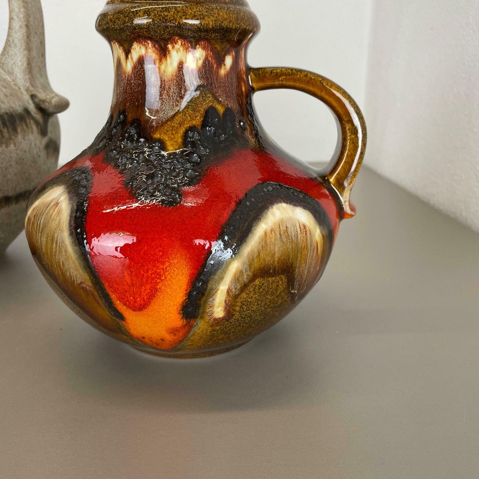 photo furniture Set Of Two Pottery Fat Lava Vases Multi Colour By Scheurich Germany 1970s