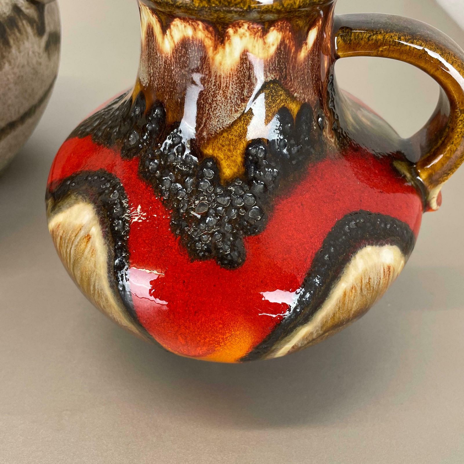 Home Decor Set Of Two Pottery Fat Lava Vases Multi Colour By Scheurich Germany 1970s photo