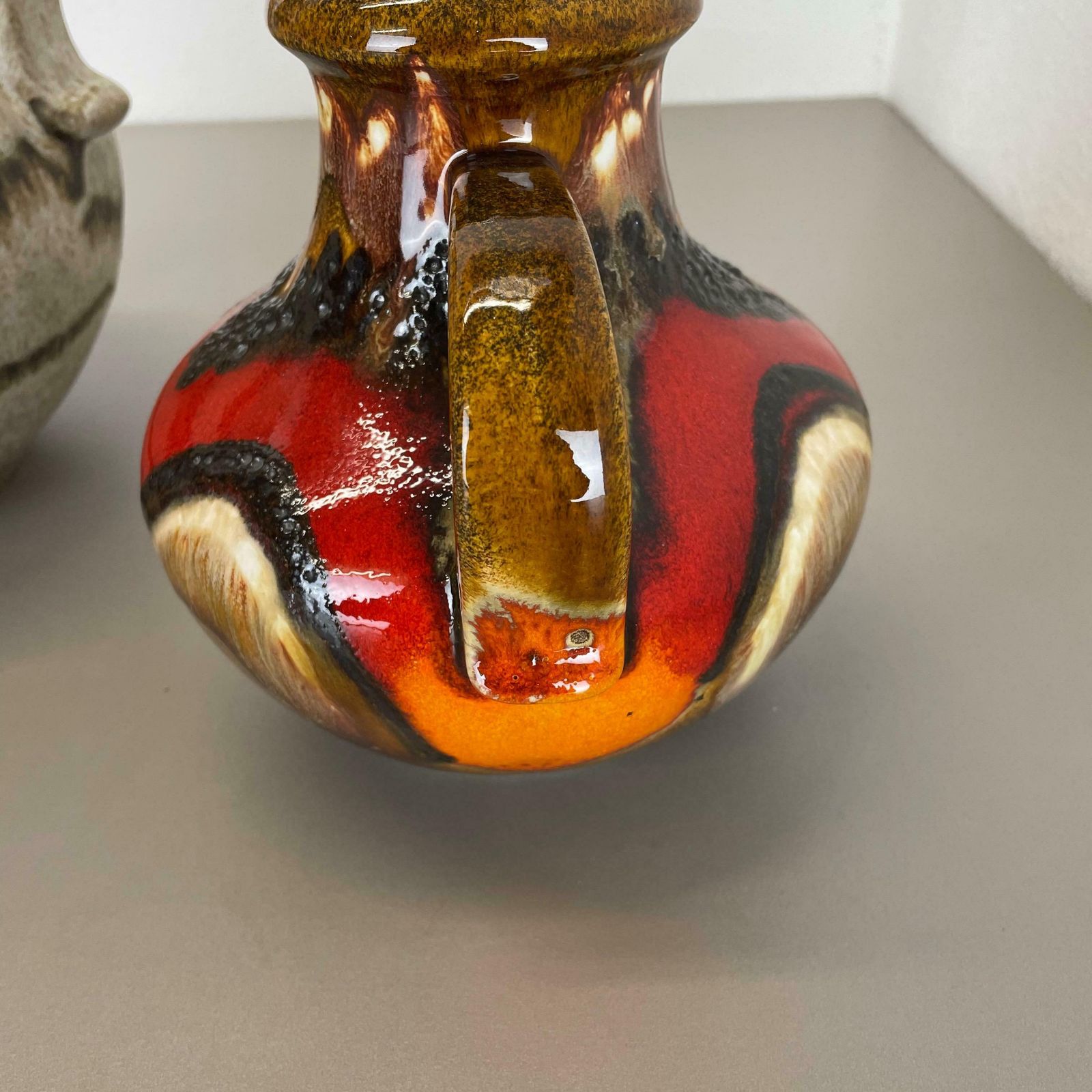 500.0 Set Of Two Pottery Fat Lava Vases Multi Colour By Scheurich Germany 1970s photo