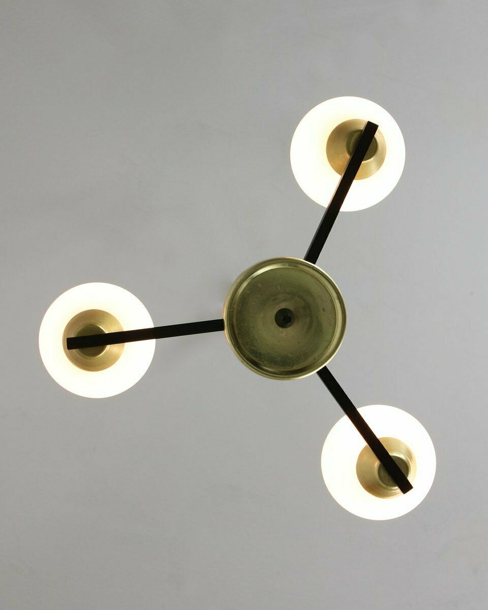Lighting Vintage Italian Chandelier In Metal And Opaline Glass photo