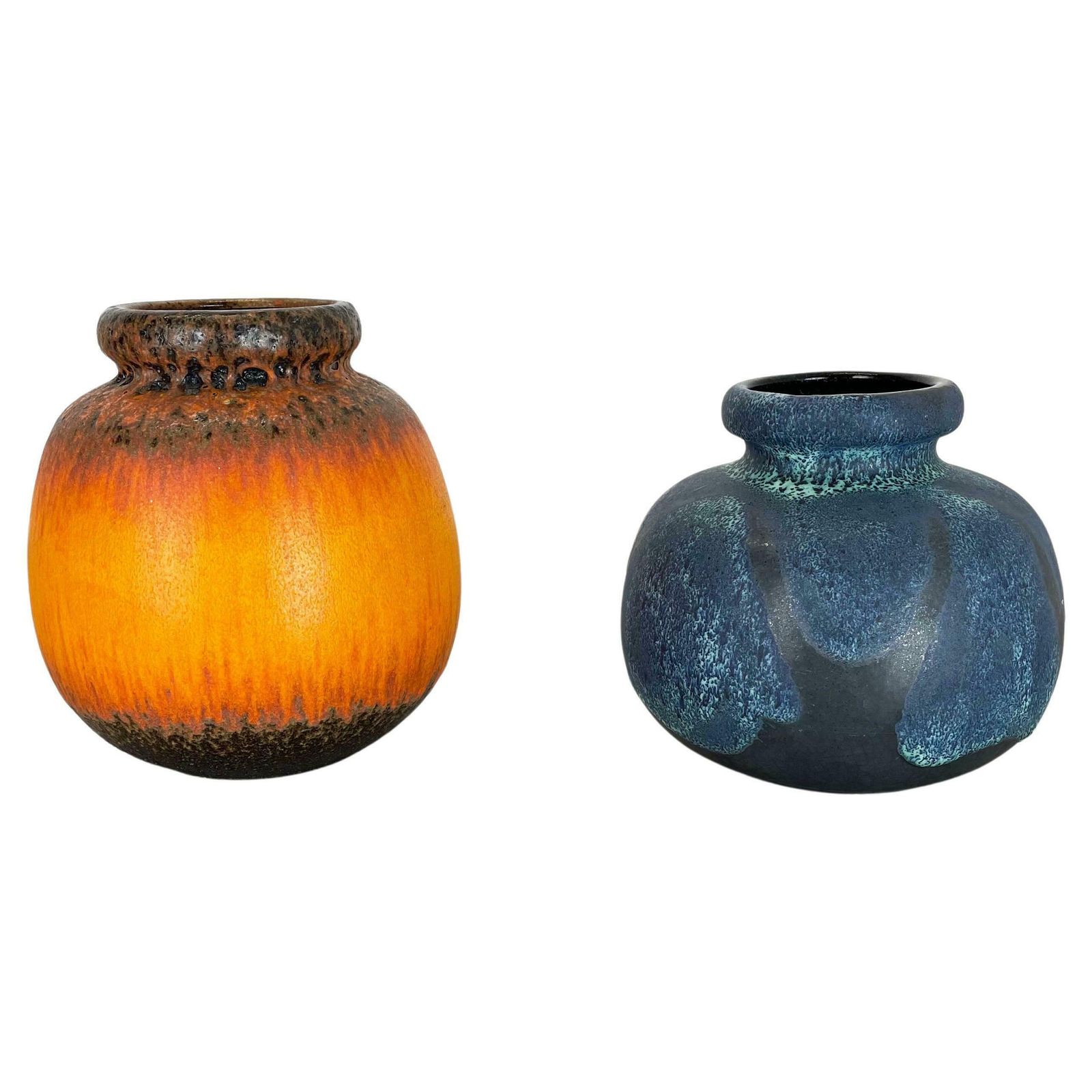Set Of Two Pottery Fat Lava Vases "Multi Color" By Scheurich, Germany, 1970s