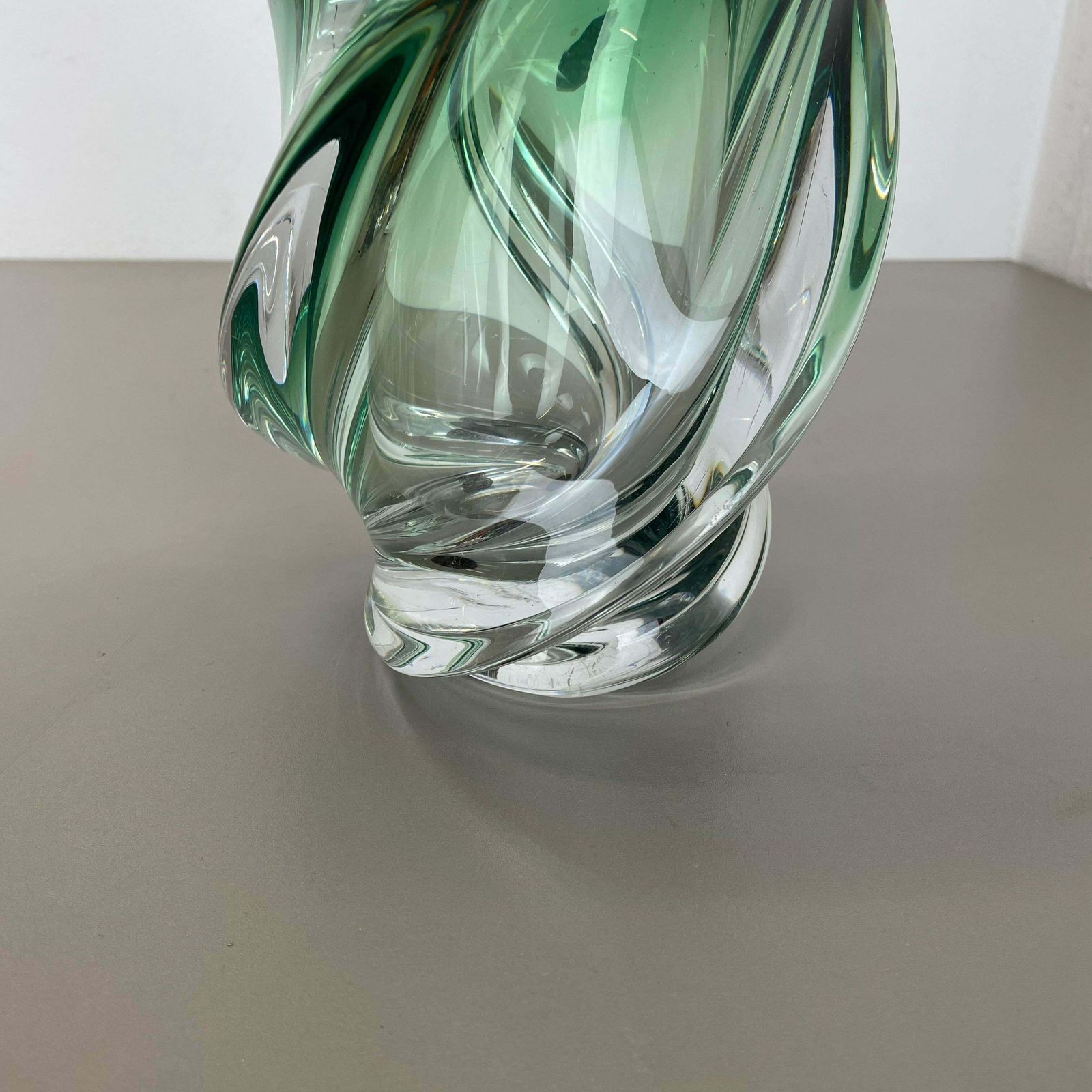 Heavy 5,1kg Crystal Wave Glass Vase Object By Val Saint Lambert Belgium 1960s photo buy