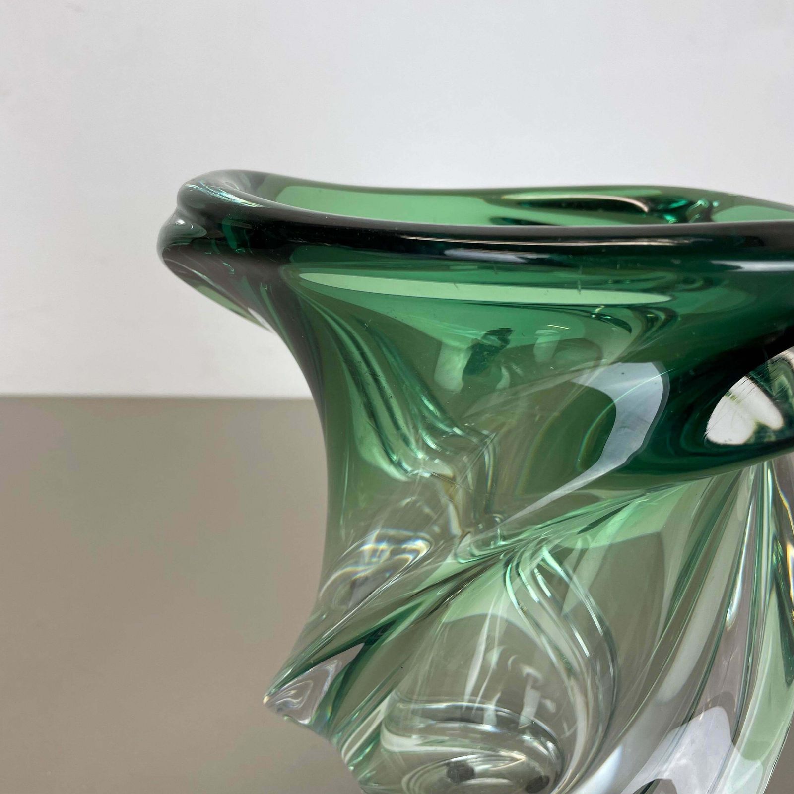 Heavy 5,1kg Crystal Wave Glass Vase Object By Val Saint Lambert Belgium 1960s photo vintage