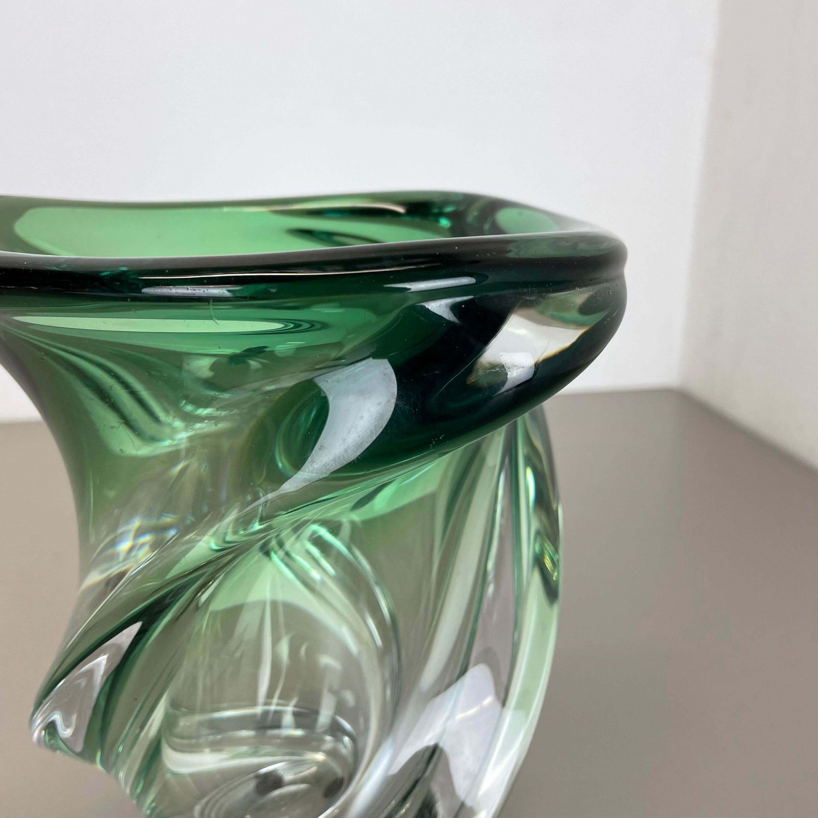 photo furniture Heavy 5,1kg Crystal Wave Glass Vase Object By Val Saint Lambert Belgium 1960s