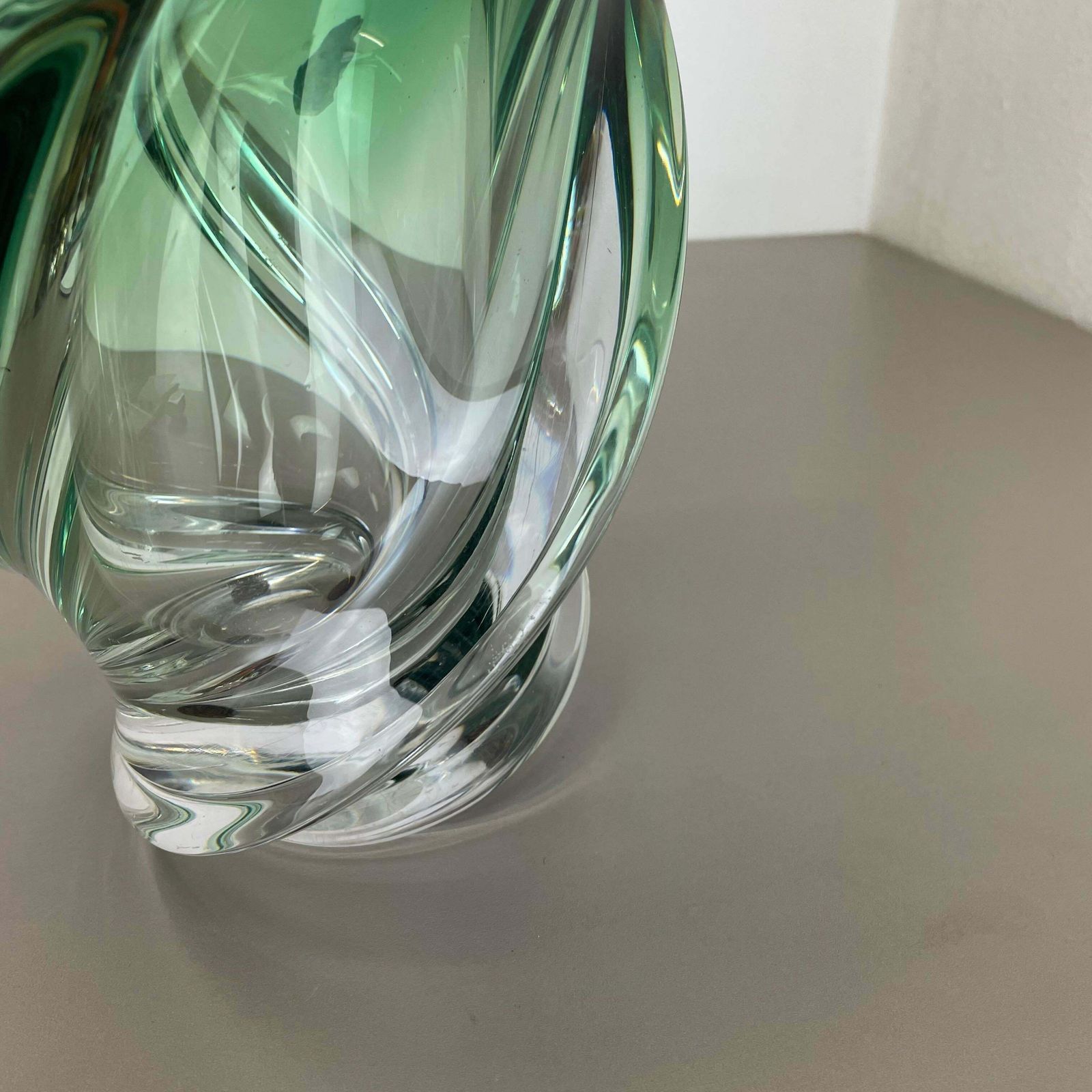 photo for sale Heavy 5,1kg Crystal Wave Glass Vase Object By Val Saint Lambert Belgium 1960s