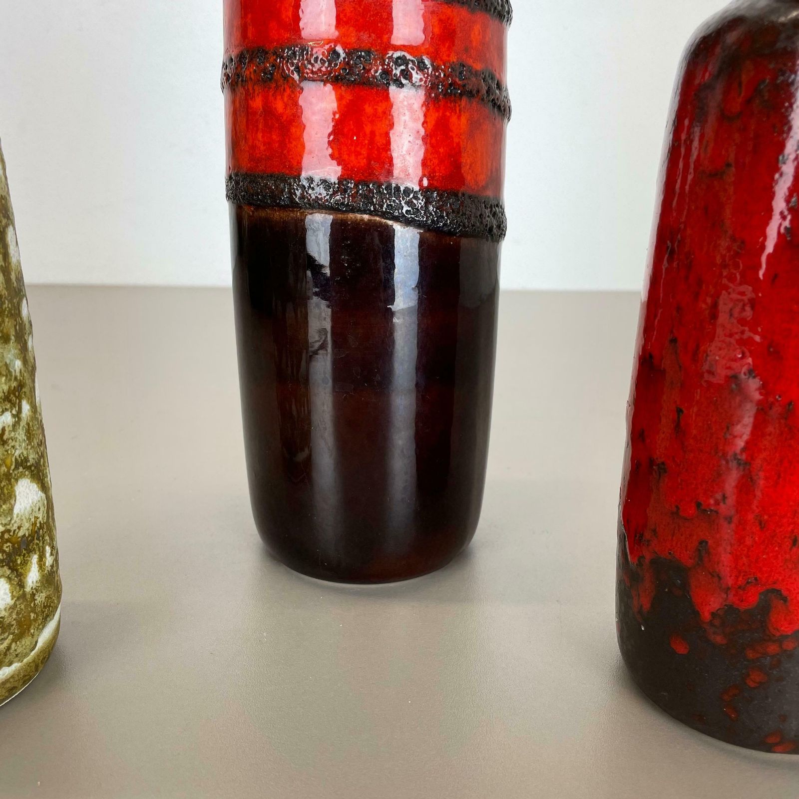 Home Decor Set Of Three Vintage Pottery Fat Lava Vases Made By Scheurich, Germany, 1970s photo