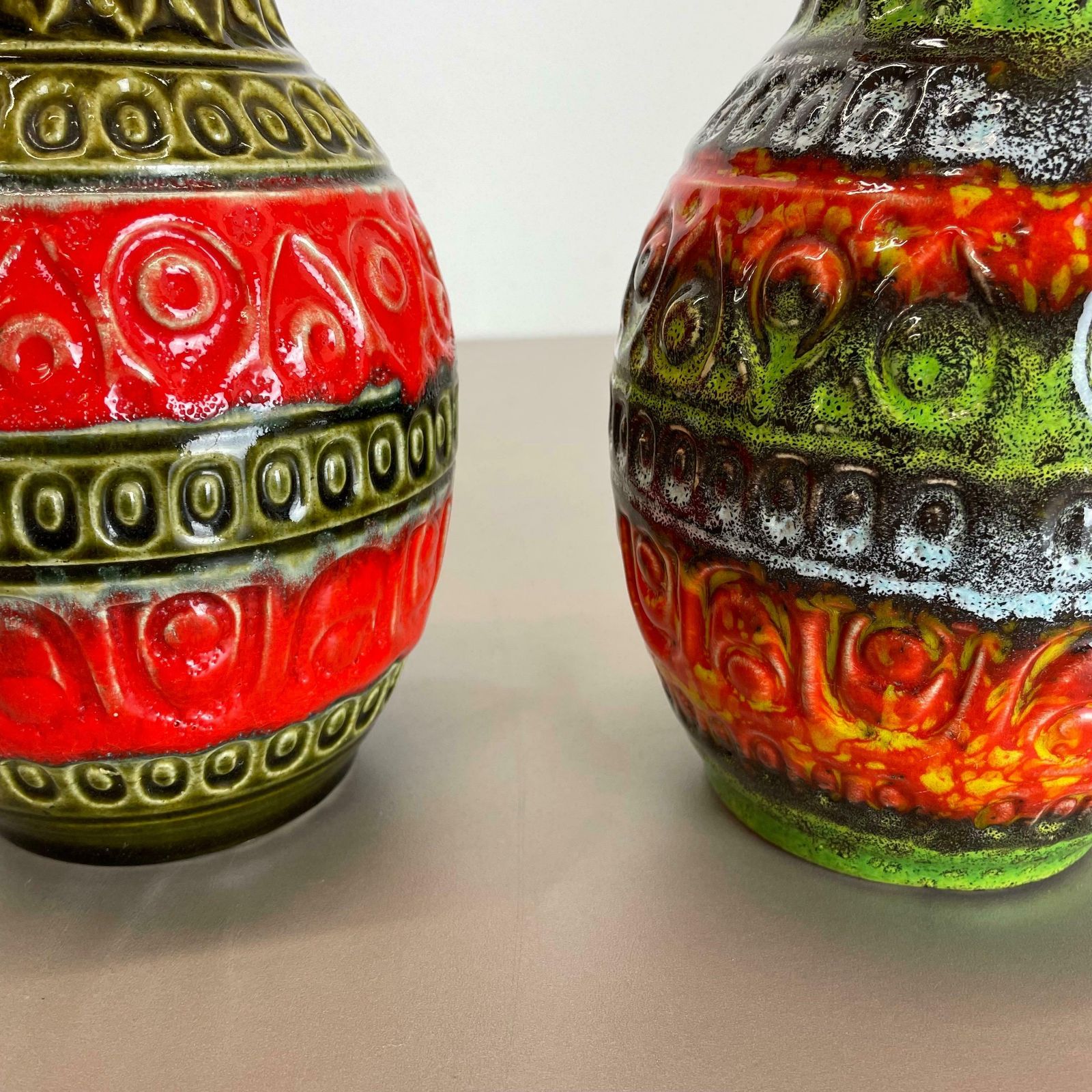 photo furniture Set Of 2 Multi Color Fat Lava Op Art Pottery Vase By Bay Ceramics Germany, 1970s