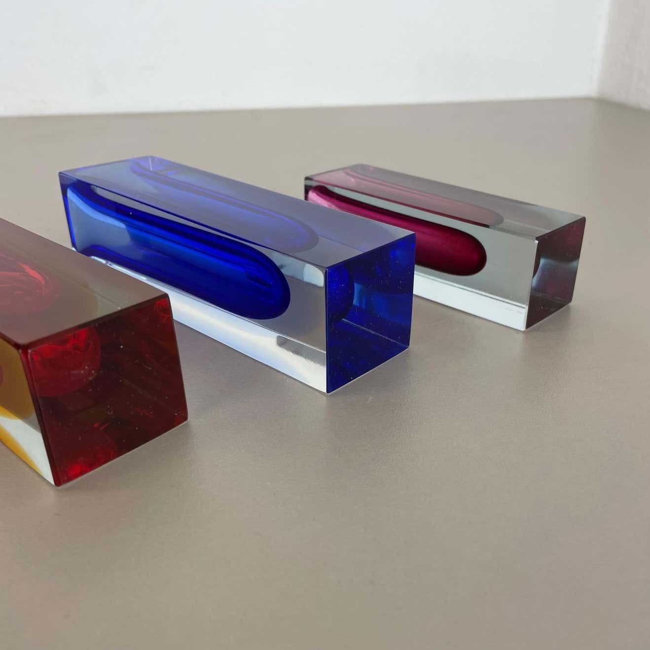 814.0 Rare Set Of 3 Multicolor Faceted Murano Glass Sommerso Cube Vases, Italy, 1970s photo