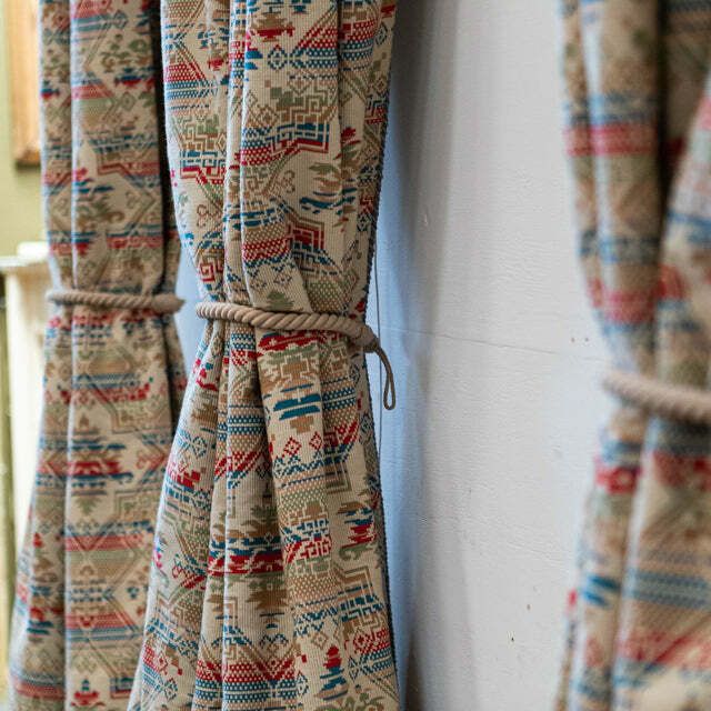 Reclaimed Heavy Tapestry Curtains With Tribal/Aztec Pattern photo vintage