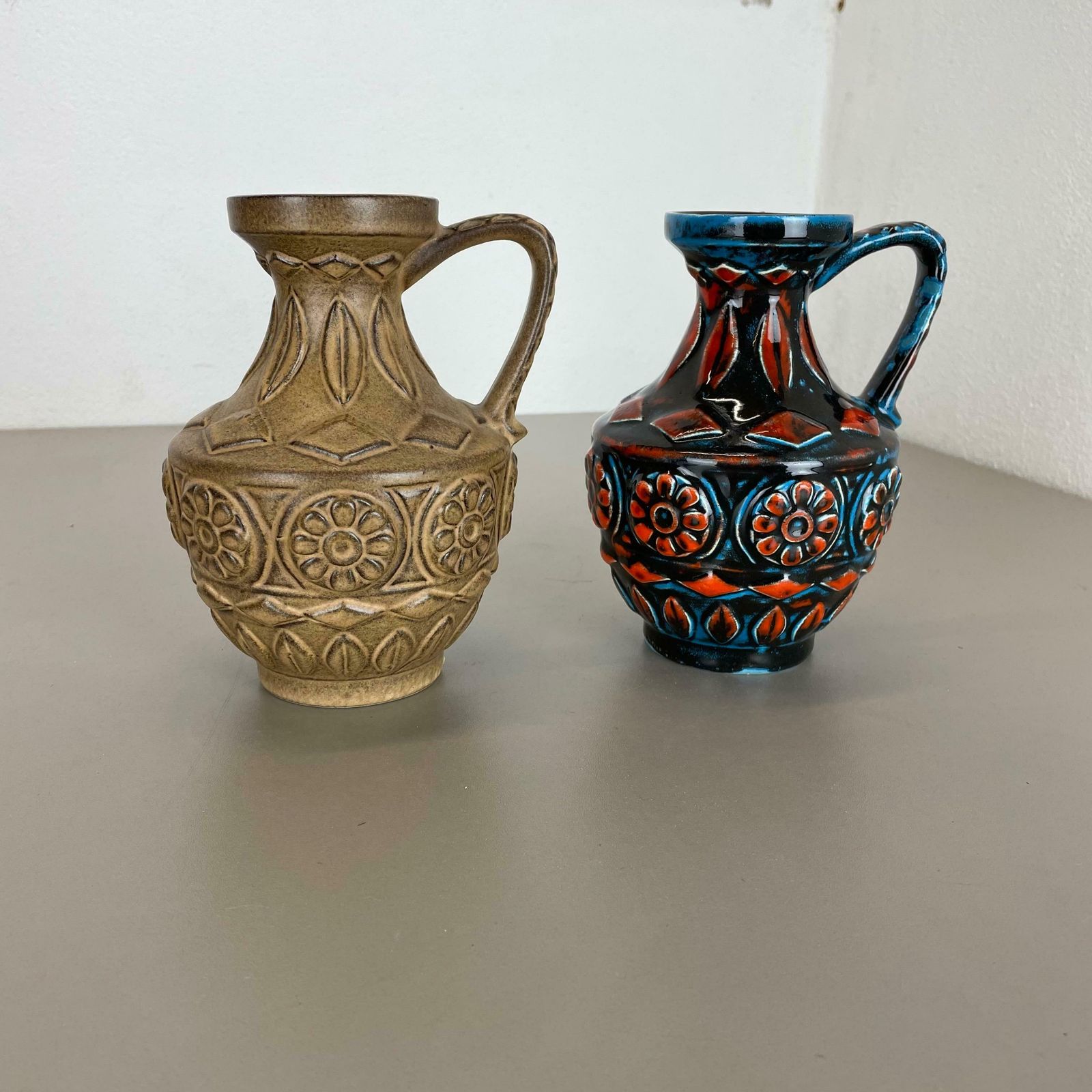 Set Of 2 Multi Colour Fat Lava Op Art Pottery Vase By Bay Ceramics Germany 1960s photo for sale