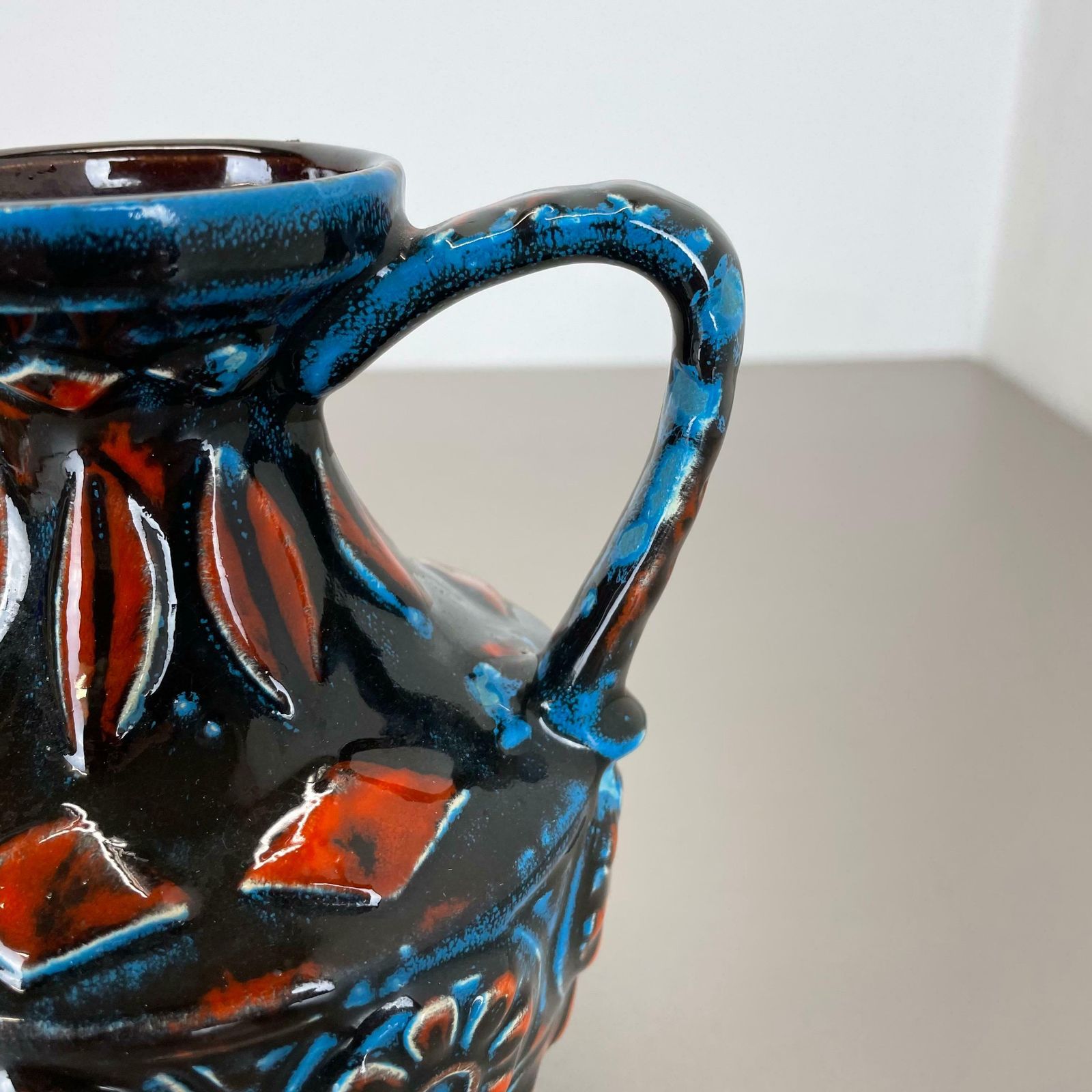 photo for sale Set Of 2 Multi Colour Fat Lava Op Art Pottery Vase By Bay Ceramics Germany 1960s