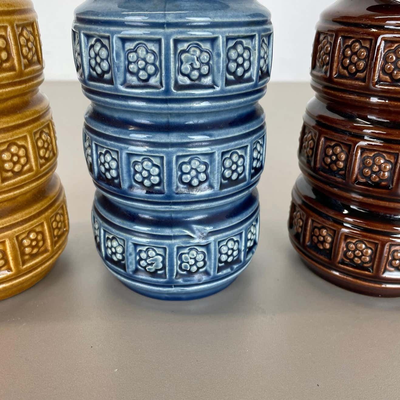 Set Of Three Pottery Fat Lava Vases "Multi Color" By Scheurich, Germany, 1970s photo vintage