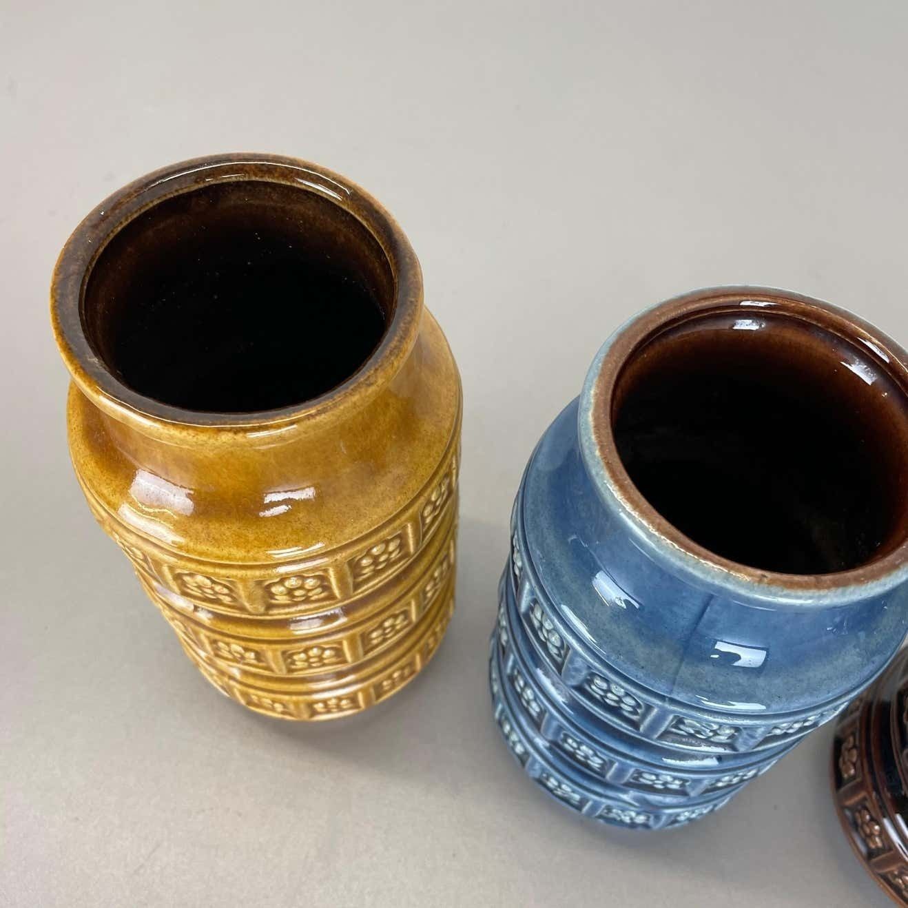 Home Decor Set Of Three Pottery Fat Lava Vases "Multi Color" By Scheurich, Germany, 1970s photo