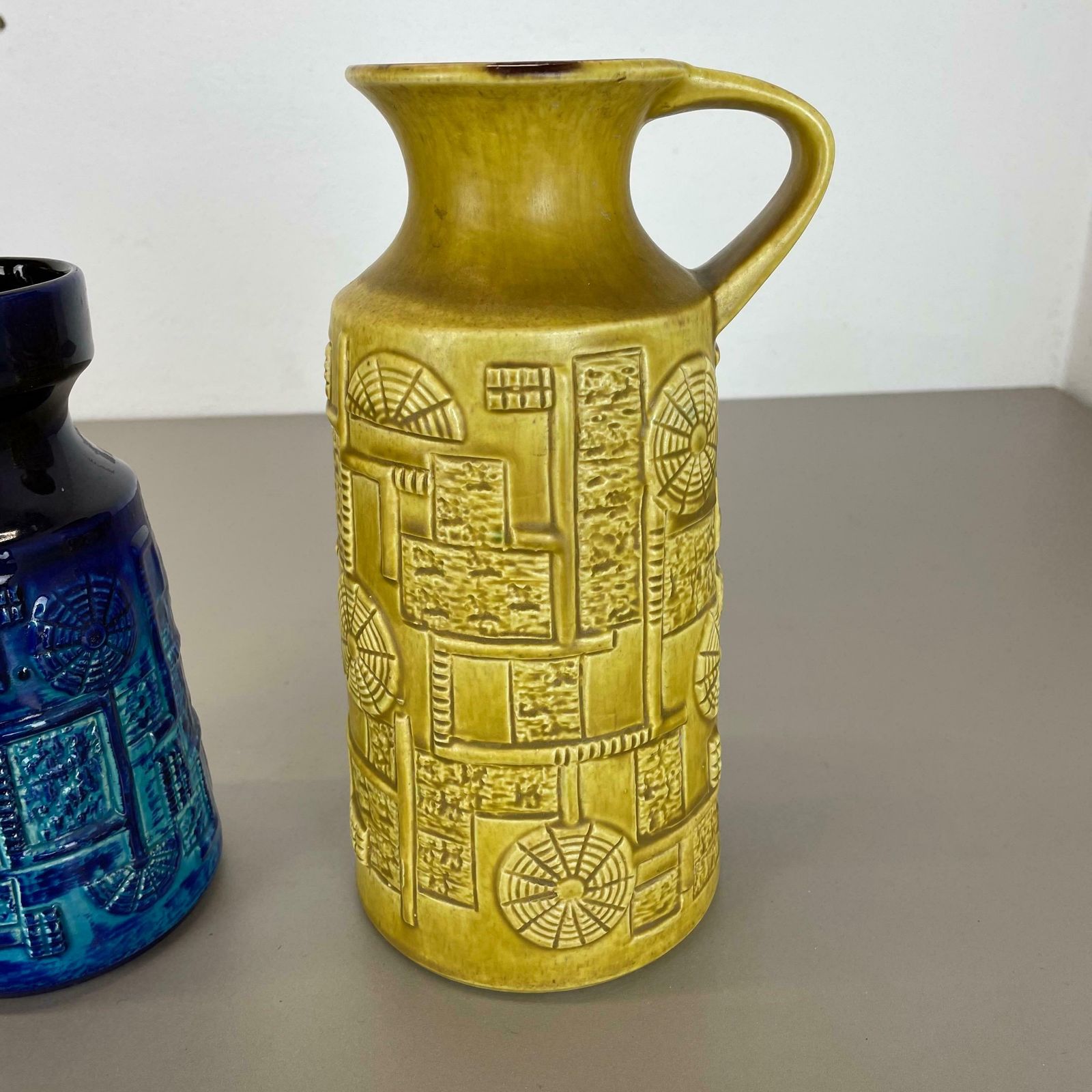 photo for sale Set Of 2 Multi Colour Fat Lava Op Art Pottery Vase By Bay Ceramics Germany 1970s