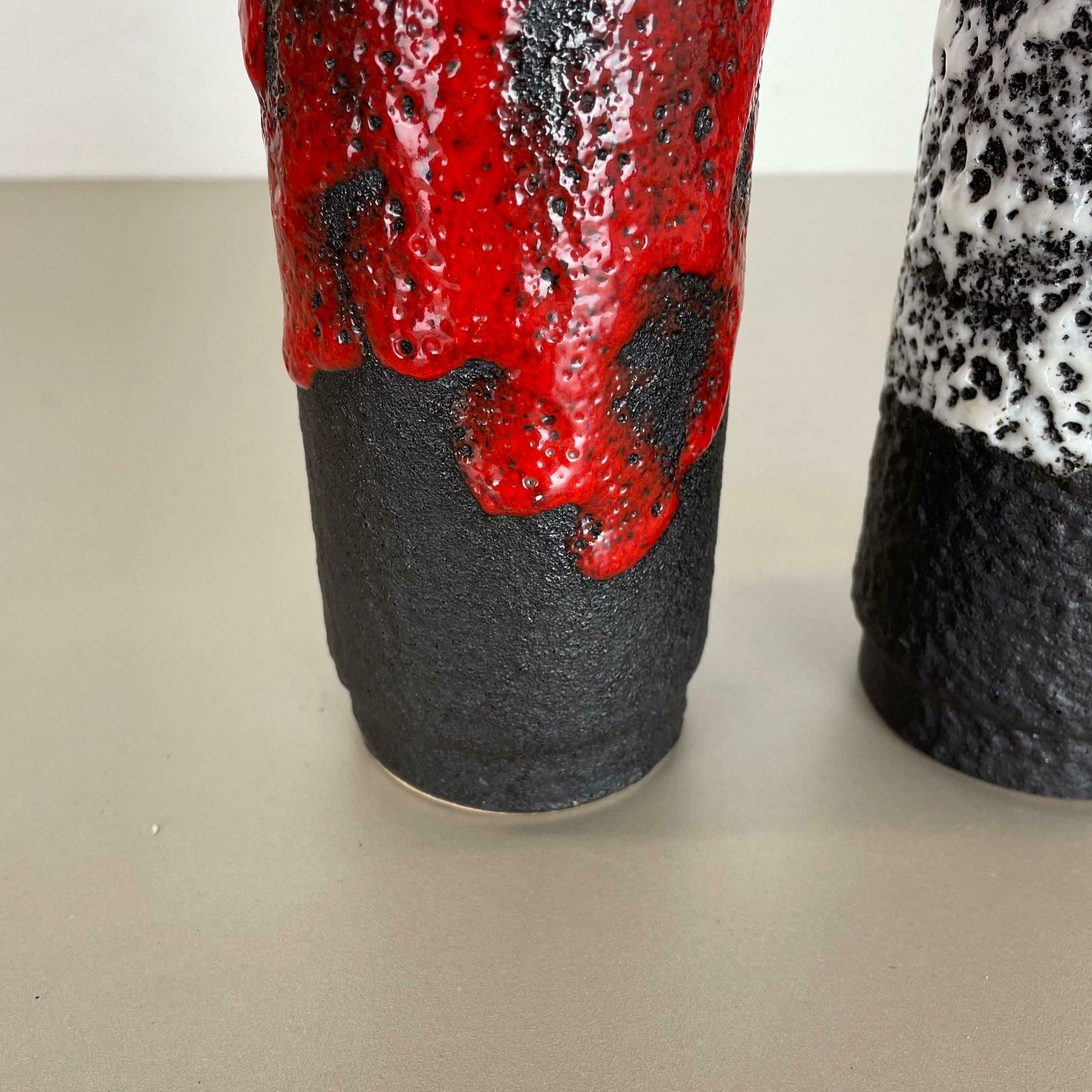 Home Decor Set Of Two Pottery Fat Lava Vases Black Red White By Jopeko  Germany 1970s photo