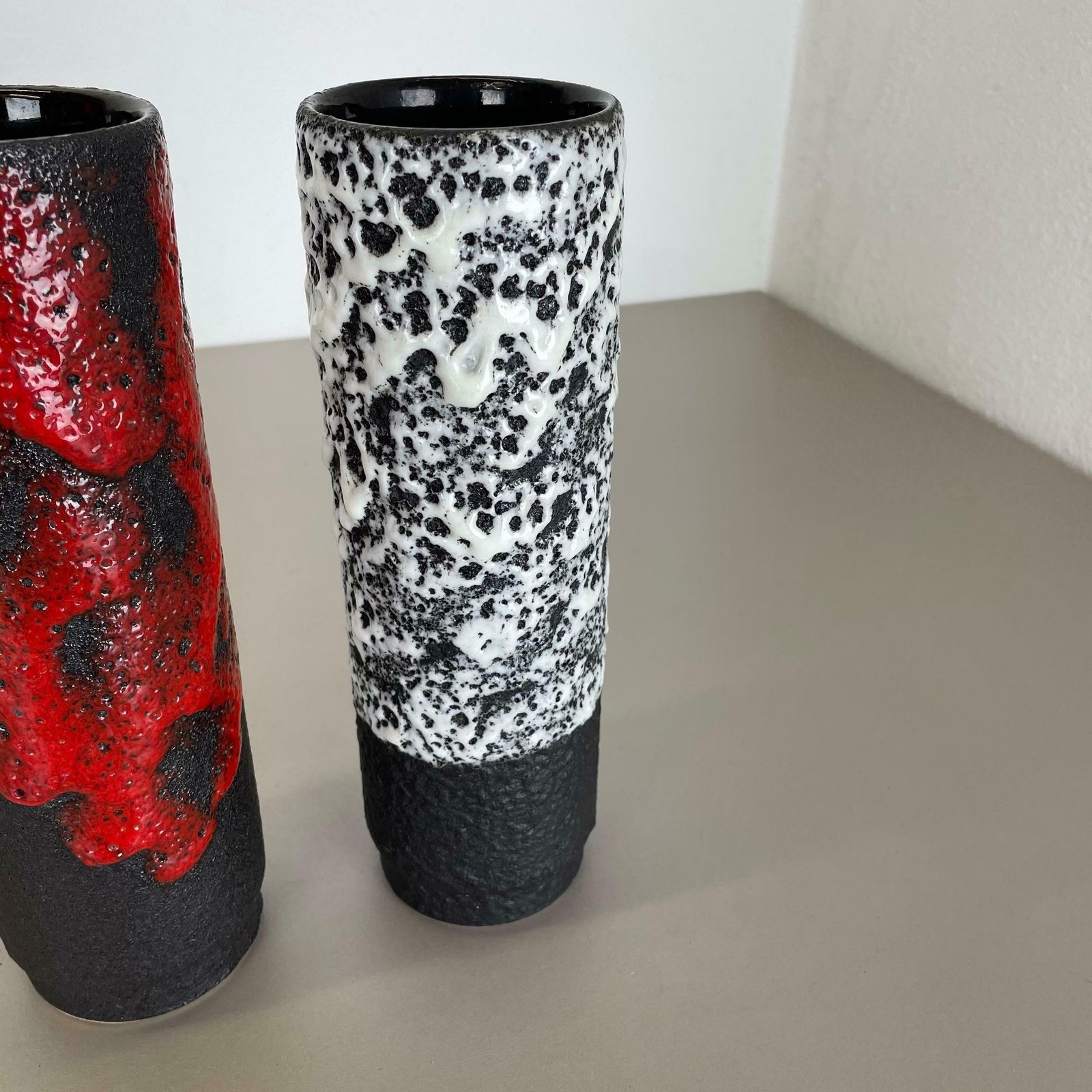 photo buy Set Of Two Pottery Fat Lava Vases Black Red White By Jopeko  Germany 1970s