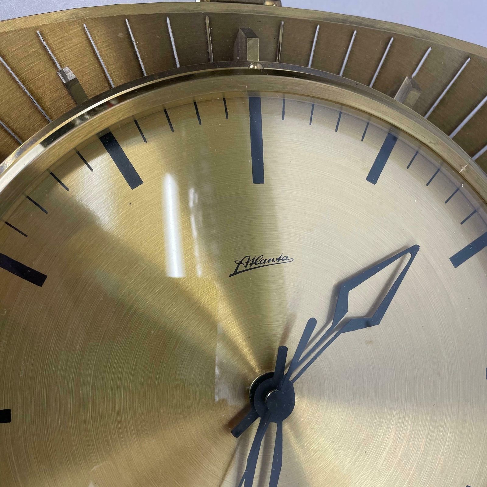 photo for sale Vintage Hollywood Regency Brass Wall Clock Atlanta Kienzle Germany 1950s