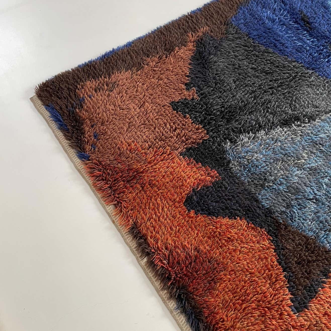 Abstract Scandinavian Multicolor High Pile Rya Rug Carpet, Sweden, 1960s photo vinterior