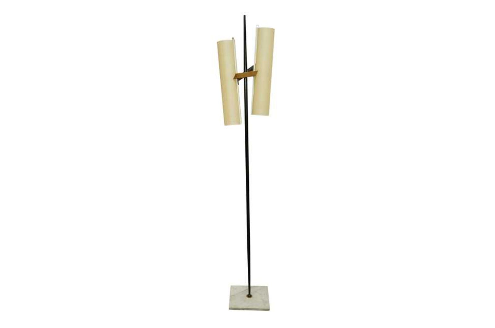 Mid Century Marble Based Standard Lamp With Two Elongated Shades And Brass Mount 1960s Ol photo for sale