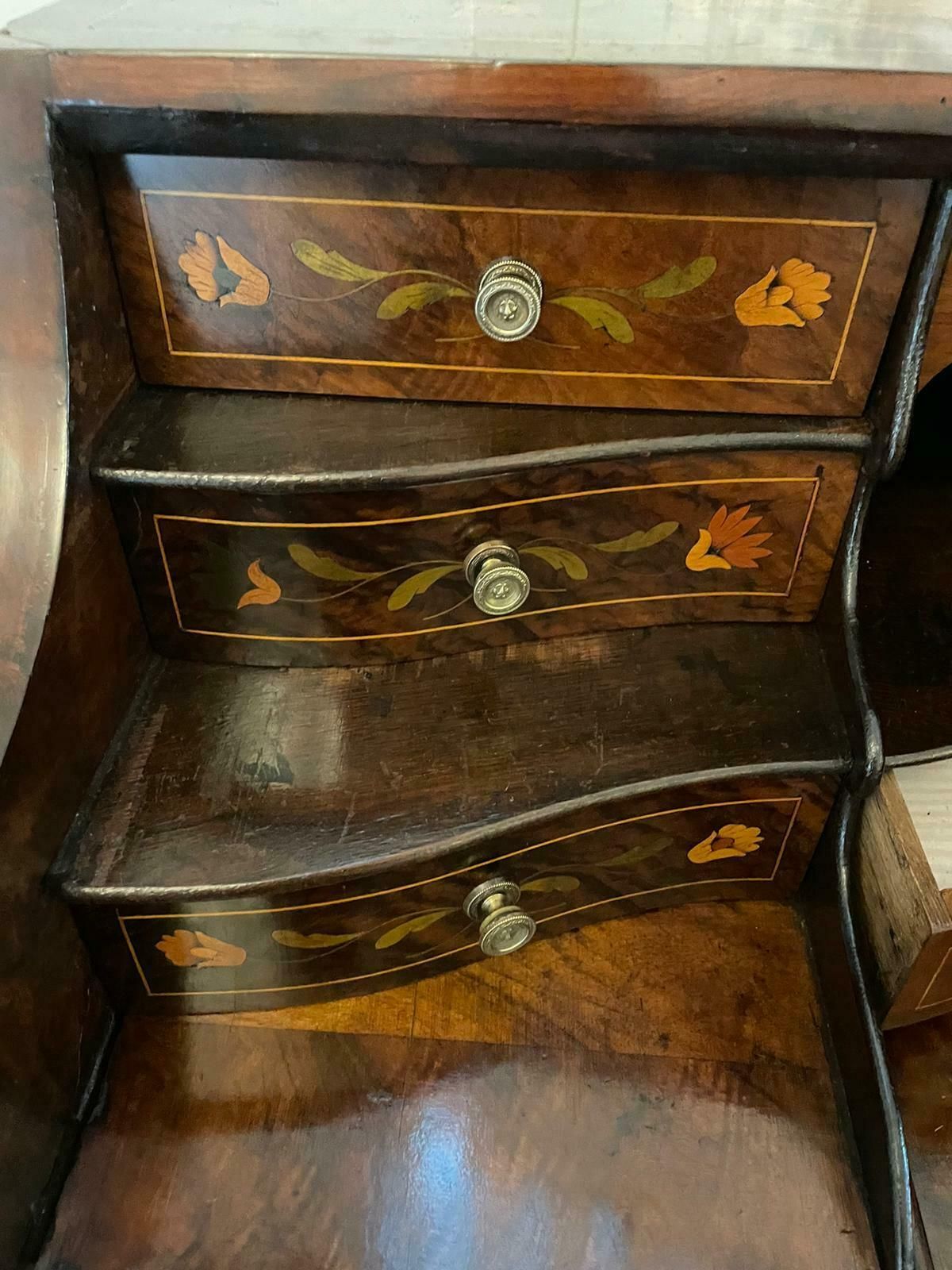 Antique 18th Century Quality Burr Walnut Floral Marquetry Inlaid Bombe Shaped Bureau photo for sale