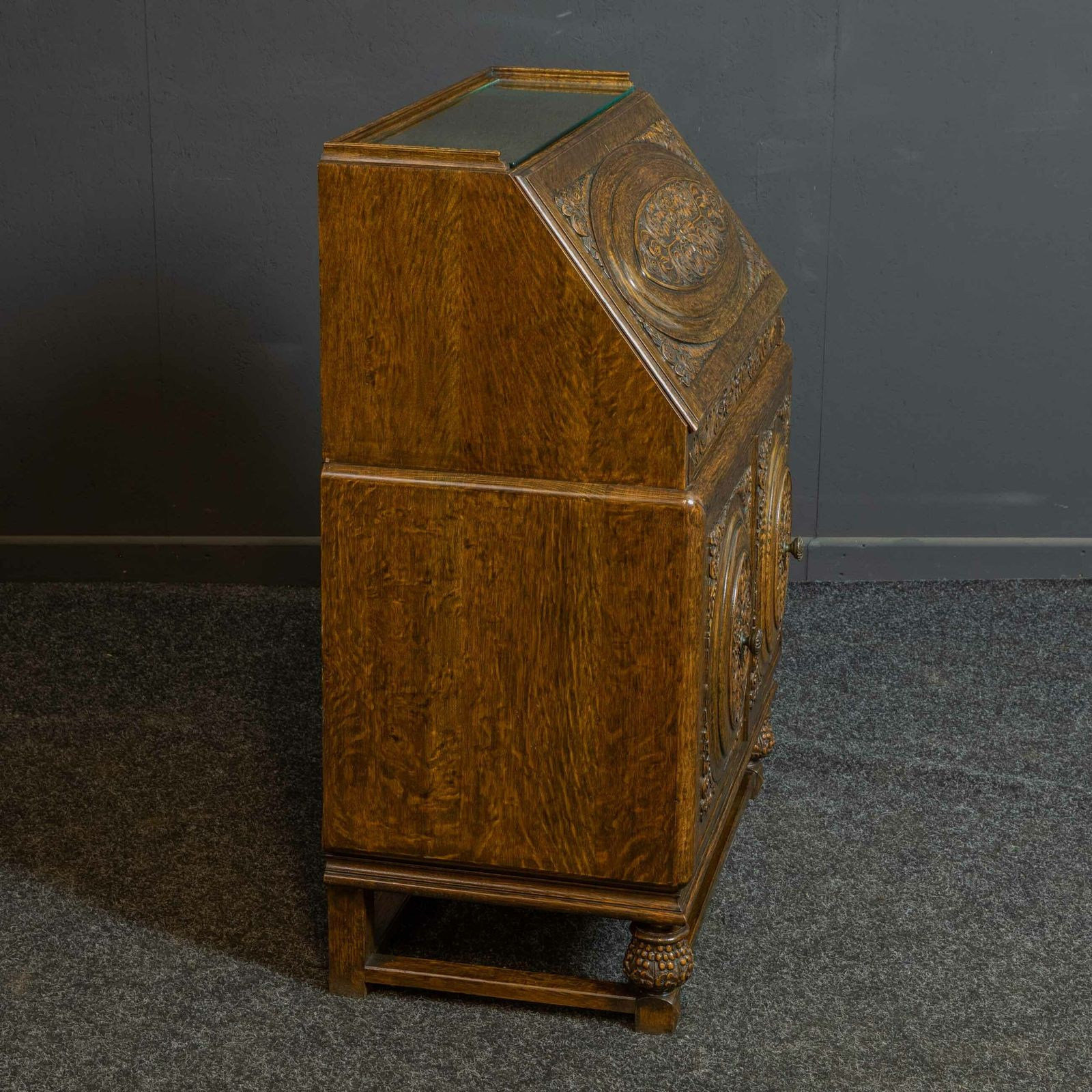 photo buy Early 20th Century Carved Oak Bureau