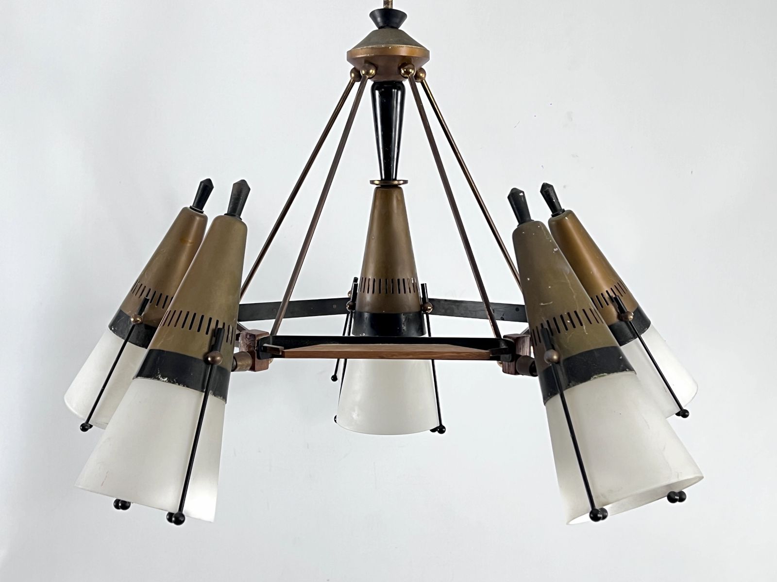 Rare Mid Century Modern Sputnik Chandelier By Stilnovo. Italy 1950s photo furniture