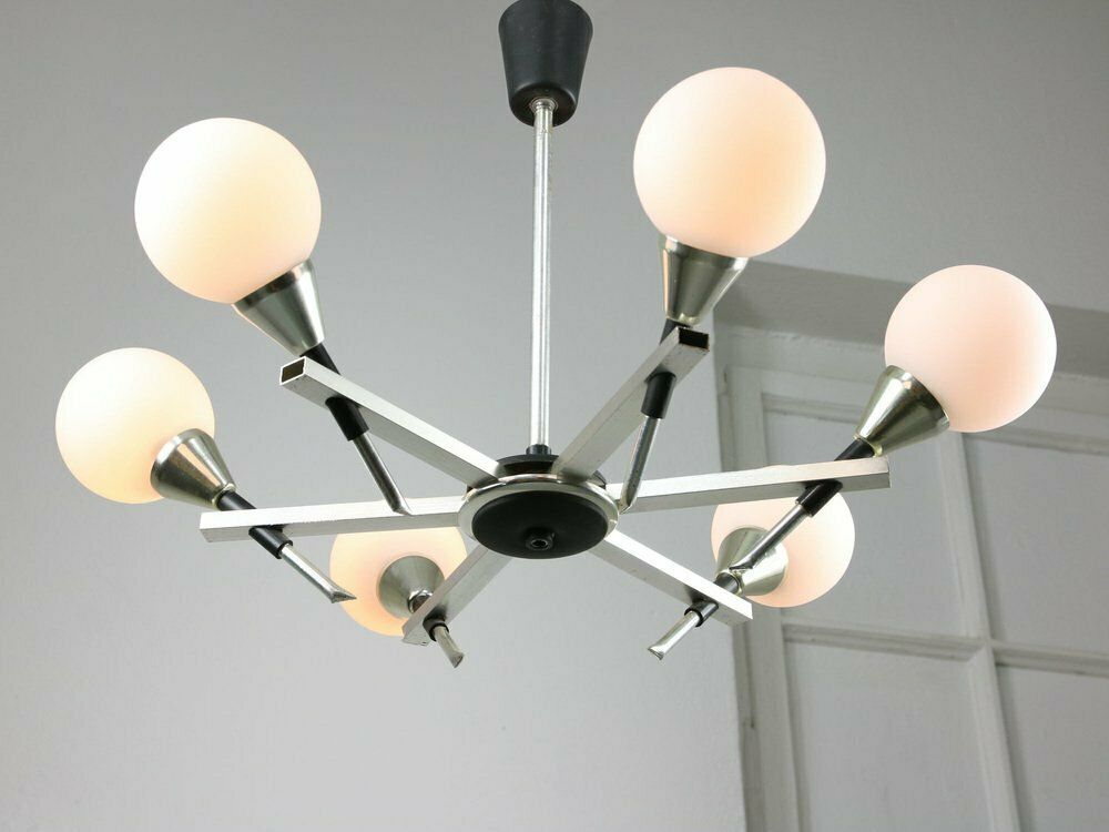 Space Age Italian Chandelier In Aluminum And Opaline Glass photo furniture
