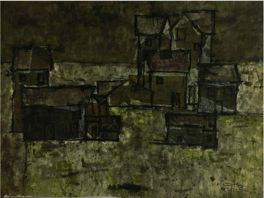 "Villiers Sur Marne” 1961  Mixed Technique And Collages By Jean Pierre Dumontier photo furniture