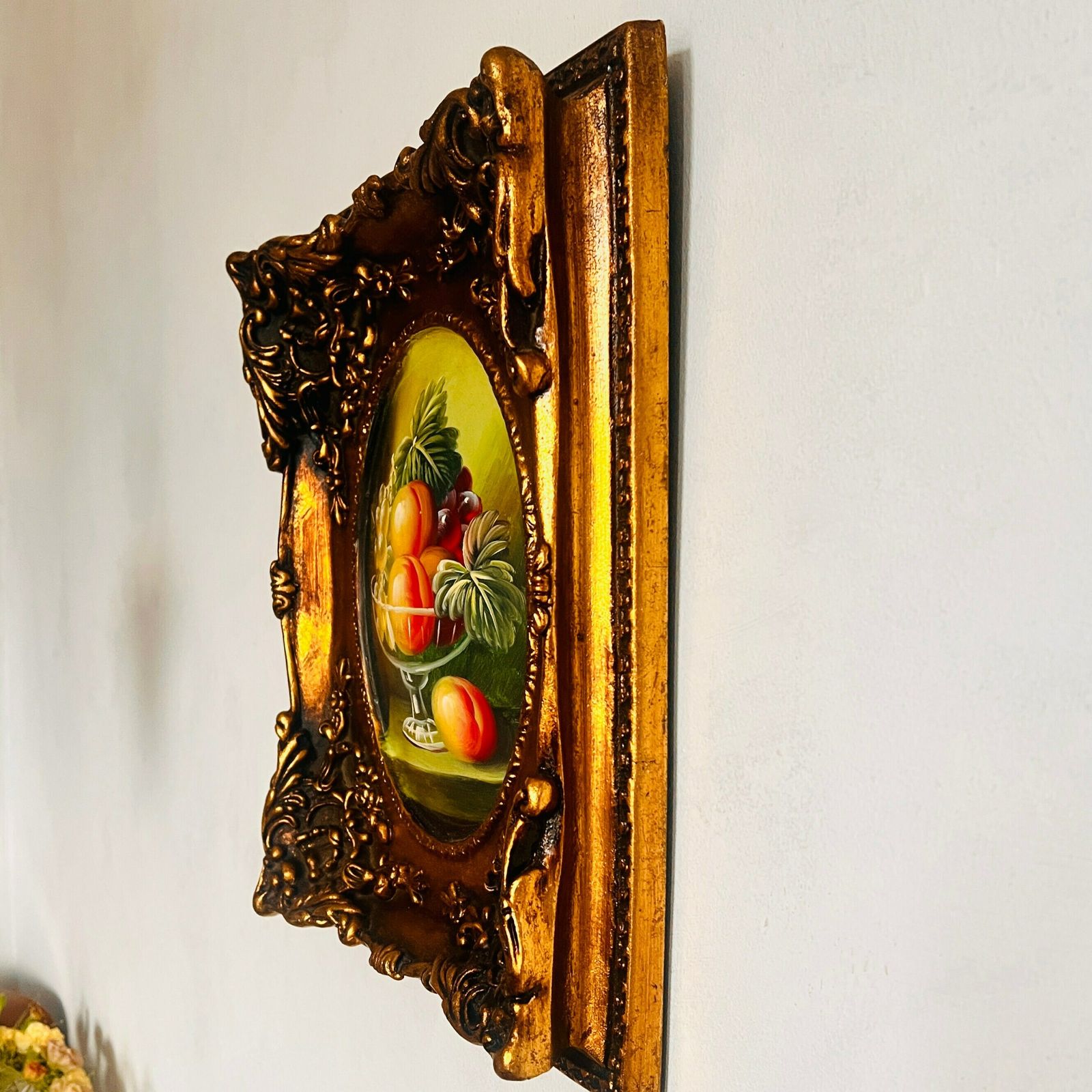 Gorgeous Old Hand Painting On Wood, Golden Frame, Home Decor, Wall Hanging, Interior Design photo for sale