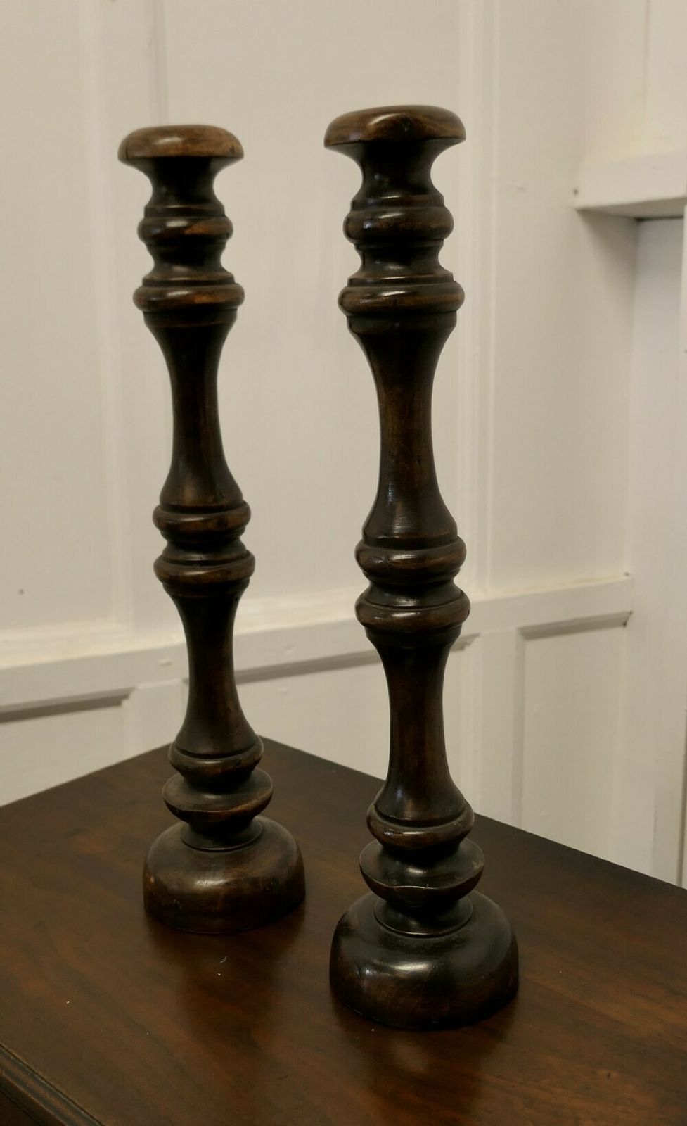 Pair Of Tall French Turned Wooden Wig Stands, Shop Display Hats photo furniture
