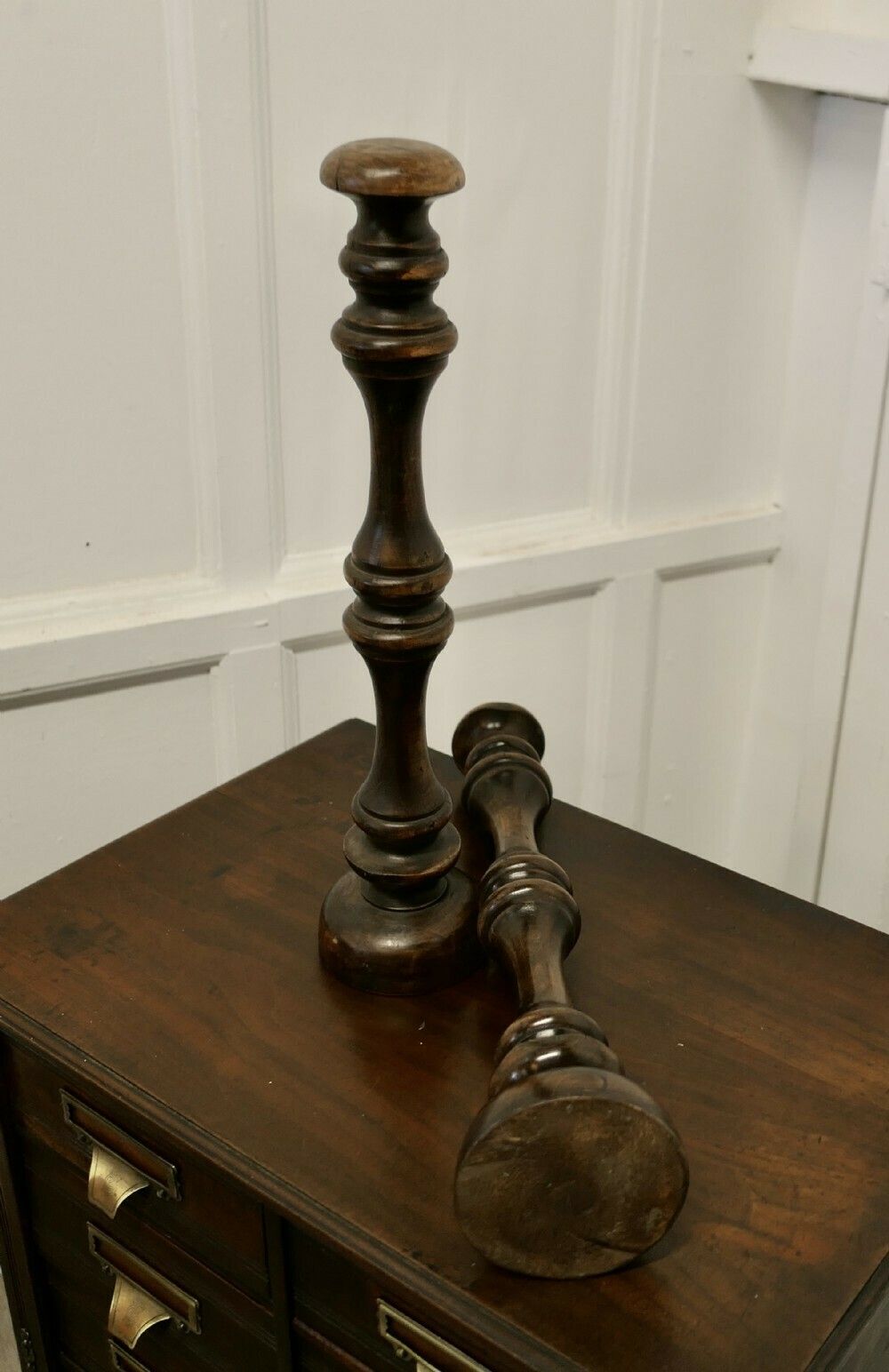 Pair Of Tall French Turned Wooden Wig Stands, Shop Display Hats photo Home Decor