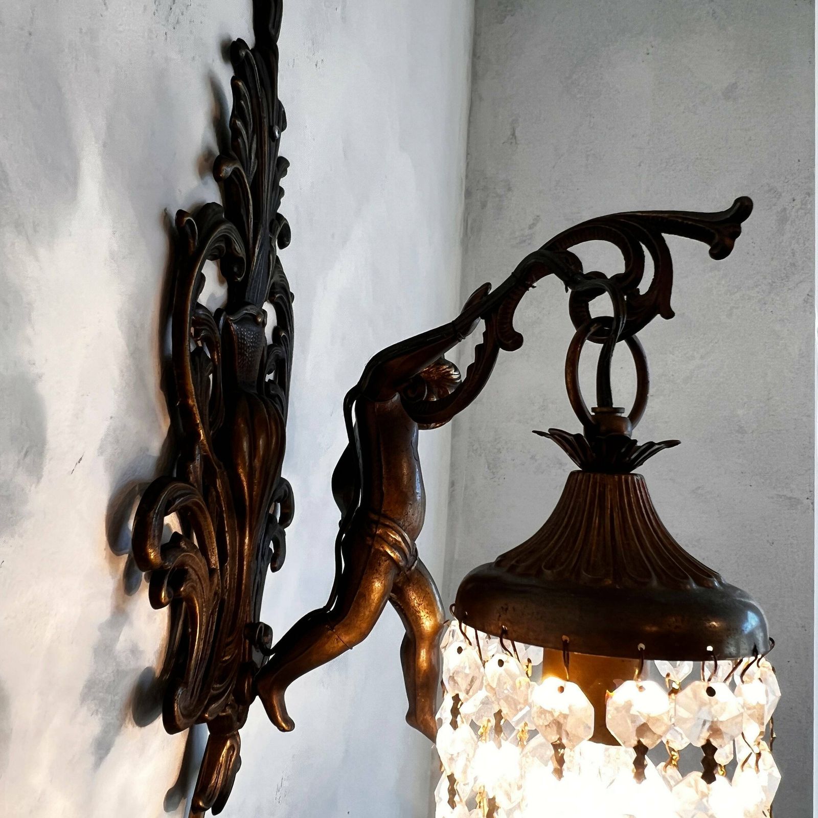 Unique French Cherub/Putti/Angel Wall Sconce, Crystals Lampshade, Home Lighting, Interior Design photo 863.0