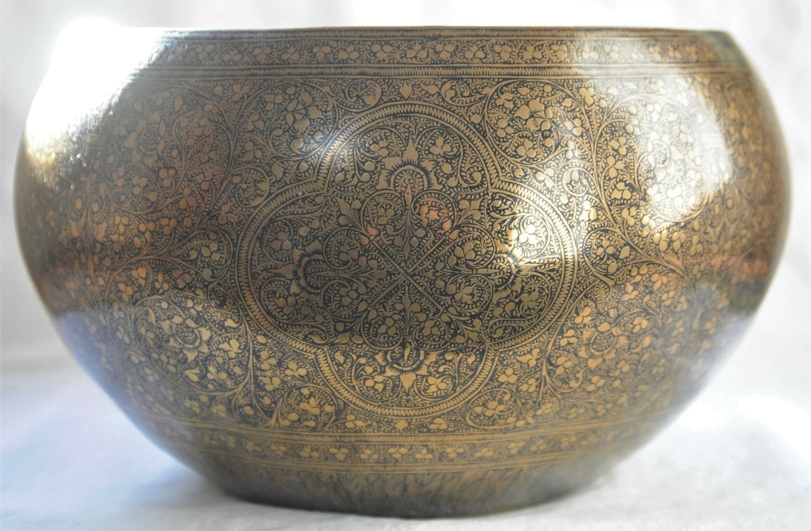 Antique Anglo Indian Engraved And Enamelled Brass Planter Pot photo Home Decor