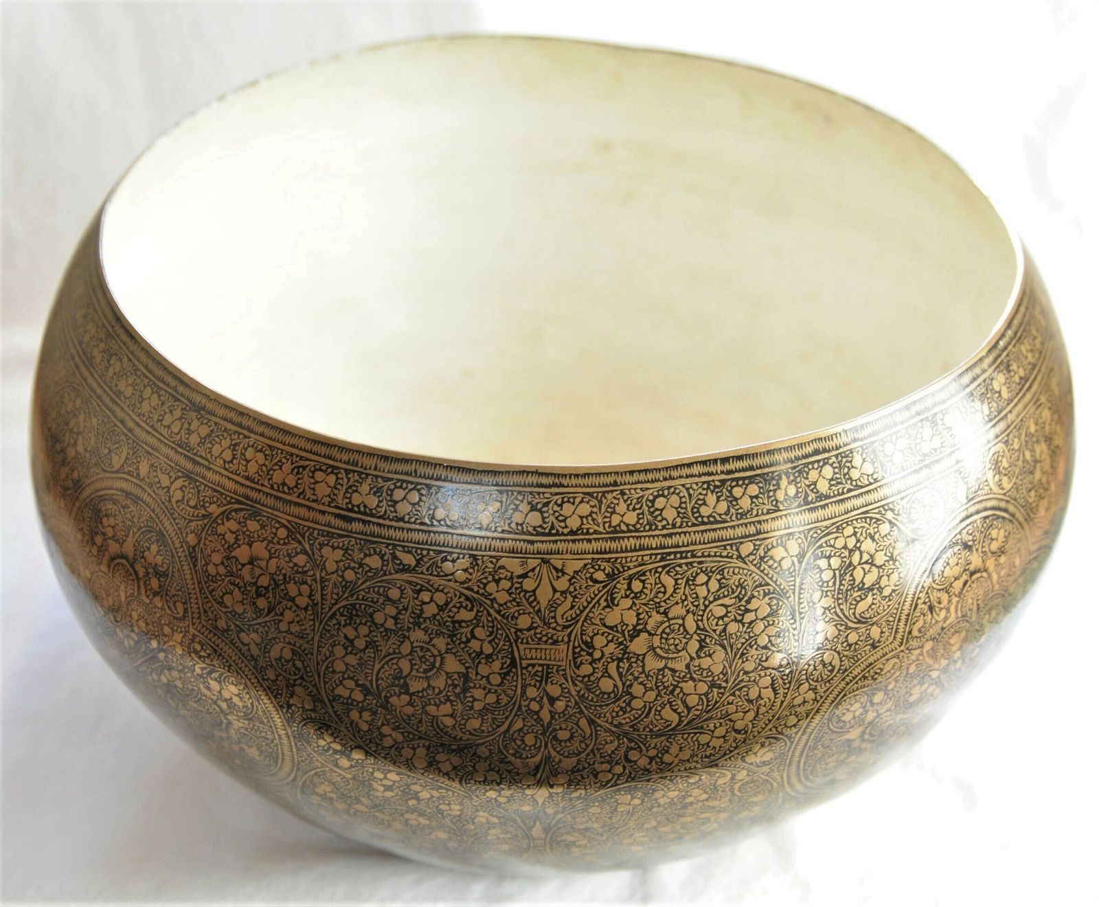 Antique Anglo Indian Engraved And Enamelled Brass Planter Pot photo for sale