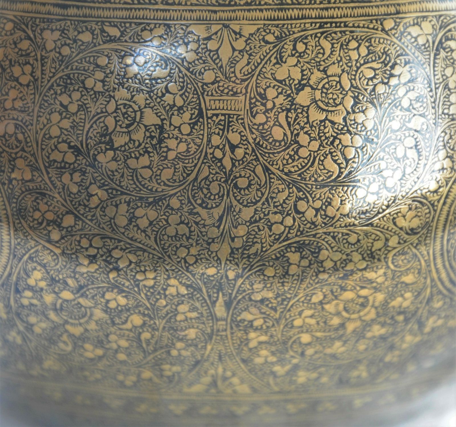 Antique Anglo Indian Engraved And Enamelled Brass Planter Pot photo 499.0