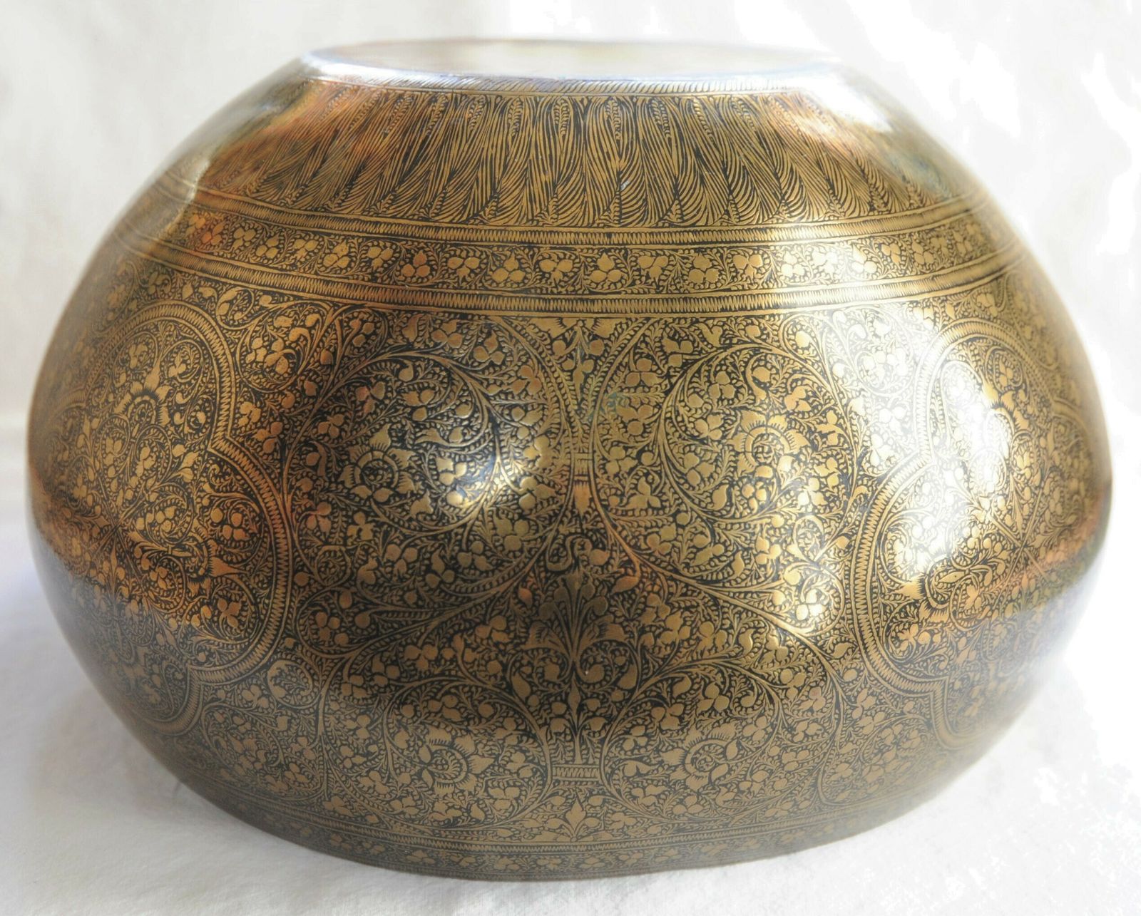 Antique Anglo Indian Engraved And Enamelled Brass Planter Pot photo buy