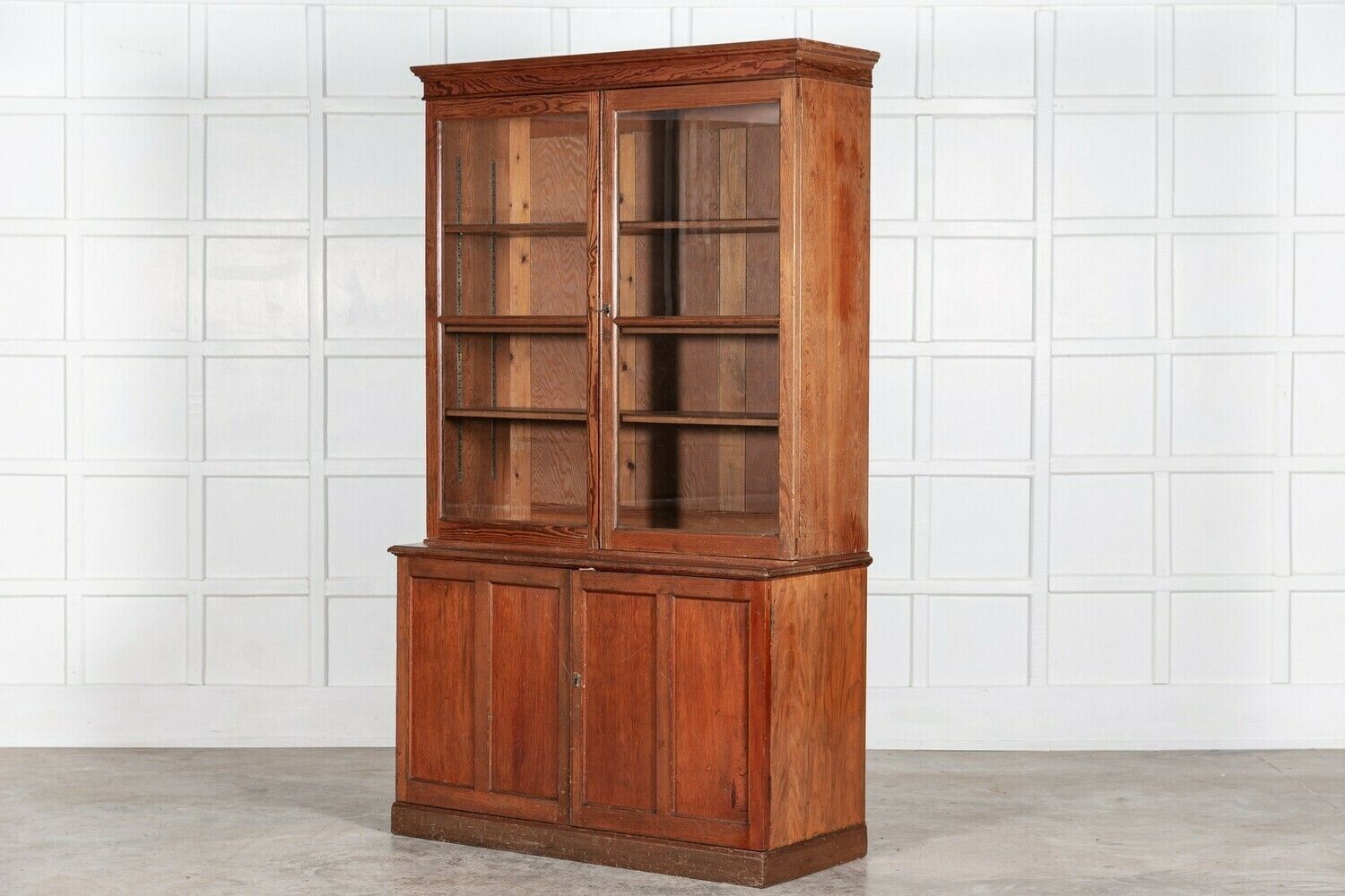 19thc English Glazed Pine Bookcase / Vitrine Cabinet photo for sale