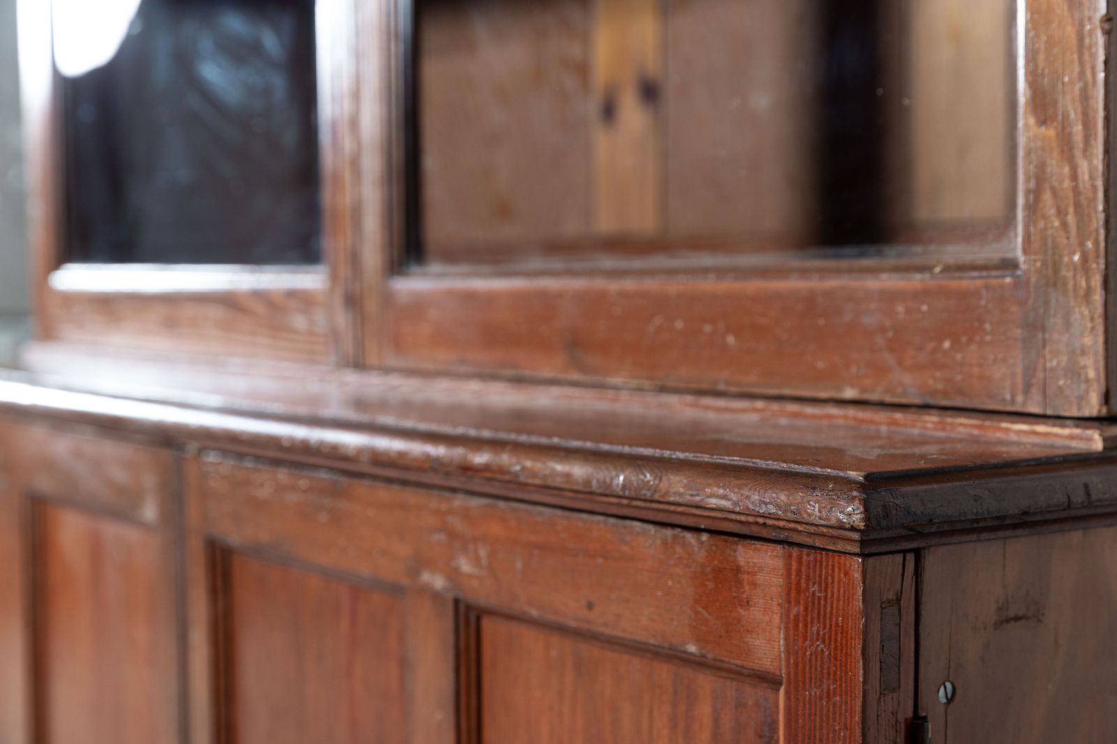 photo for sale 19thc English Glazed Pine Bookcase / Vitrine Cabinet