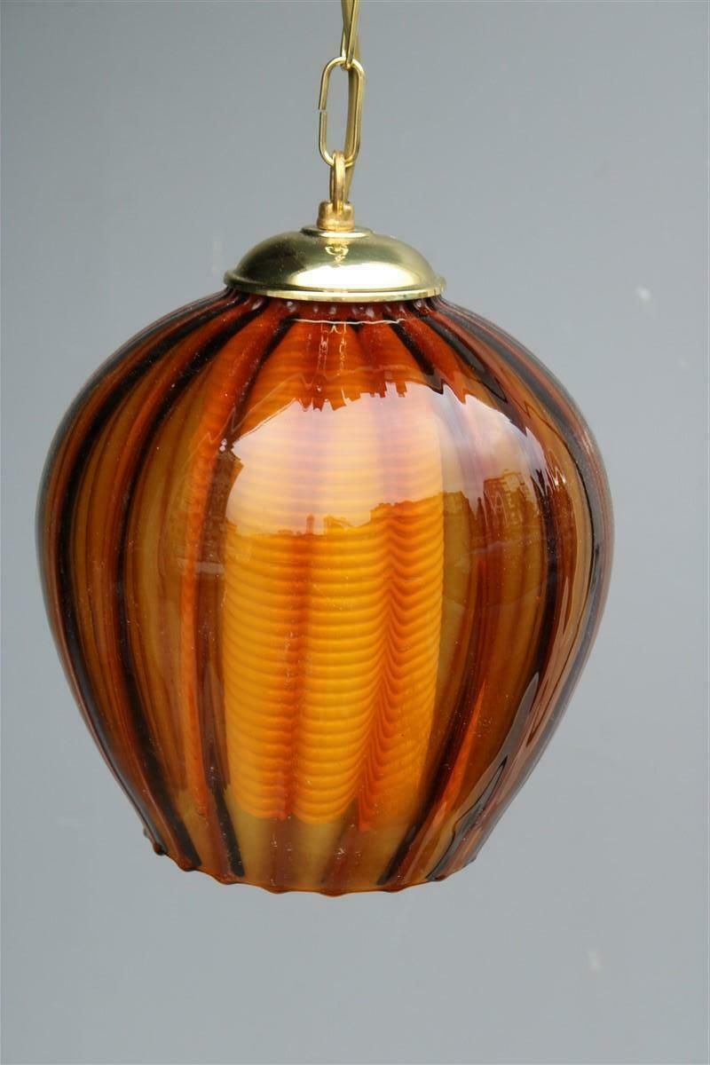 Lantern Murano Glass Brass Part Italian Design 1950s Pumpkin Seguso photo Lighting