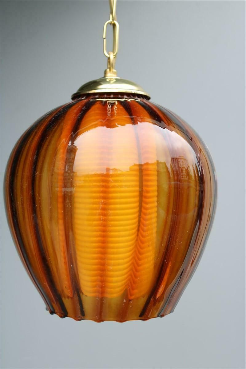 photo furniture Lantern Murano Glass Brass Part Italian Design 1950s Pumpkin Seguso