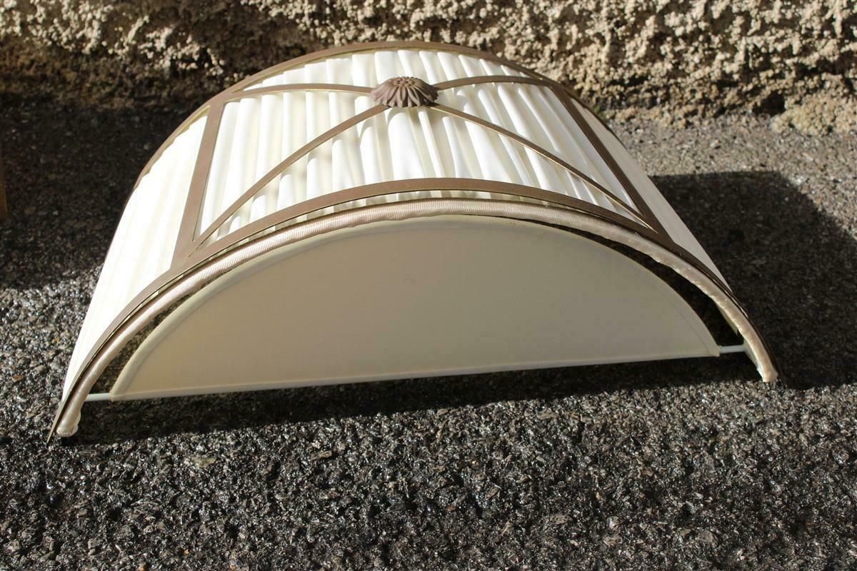 Classic Pair Of Curved Wall Lamps In Silk And Brass Parts 1970s Italy photo Lighting
