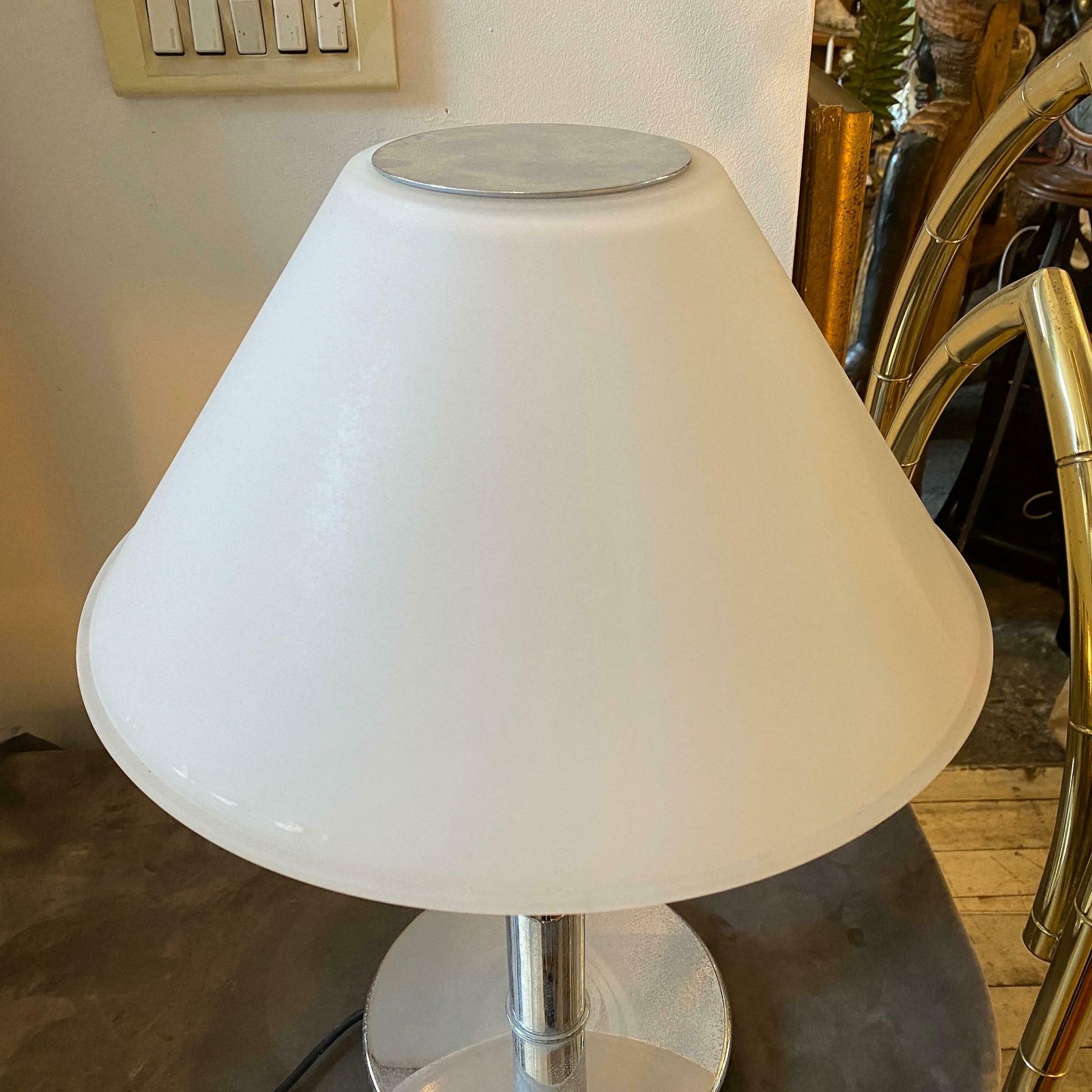 1990s Glashutte Limburg Modernist Metal And Glass Table Lamp photo for sale
