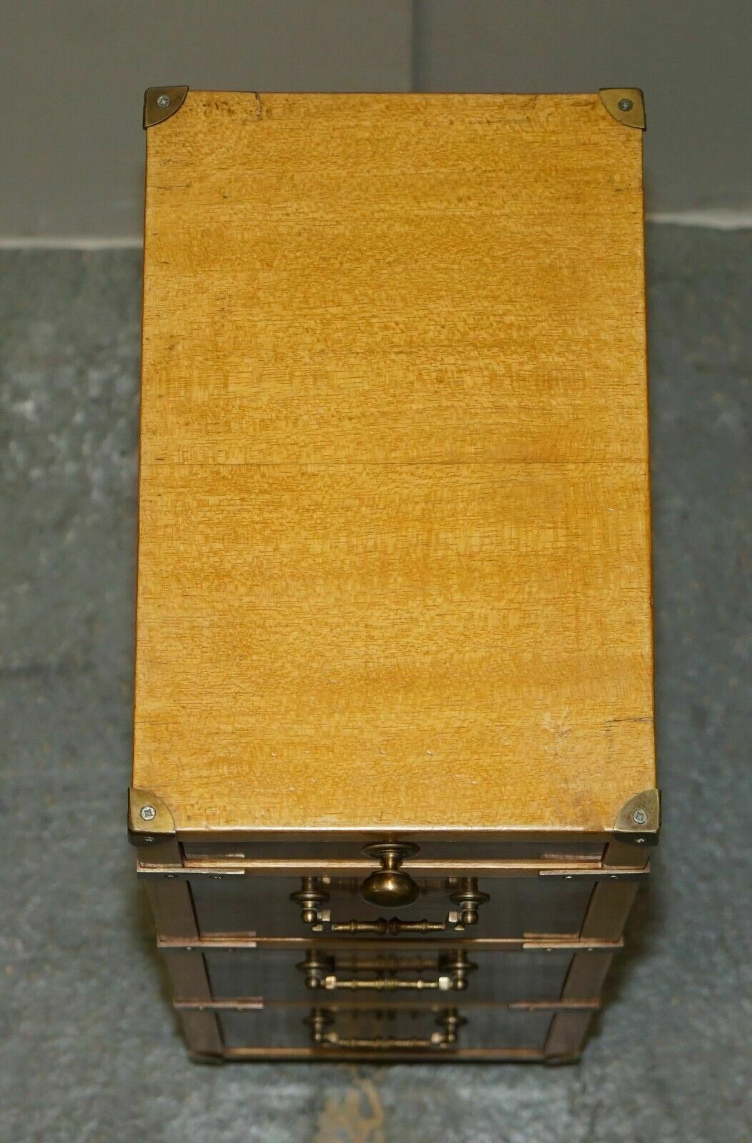 Pair Of Tall Slim Vintage Military Campaign Side End Lamp Wine Table Drawers photo vintage