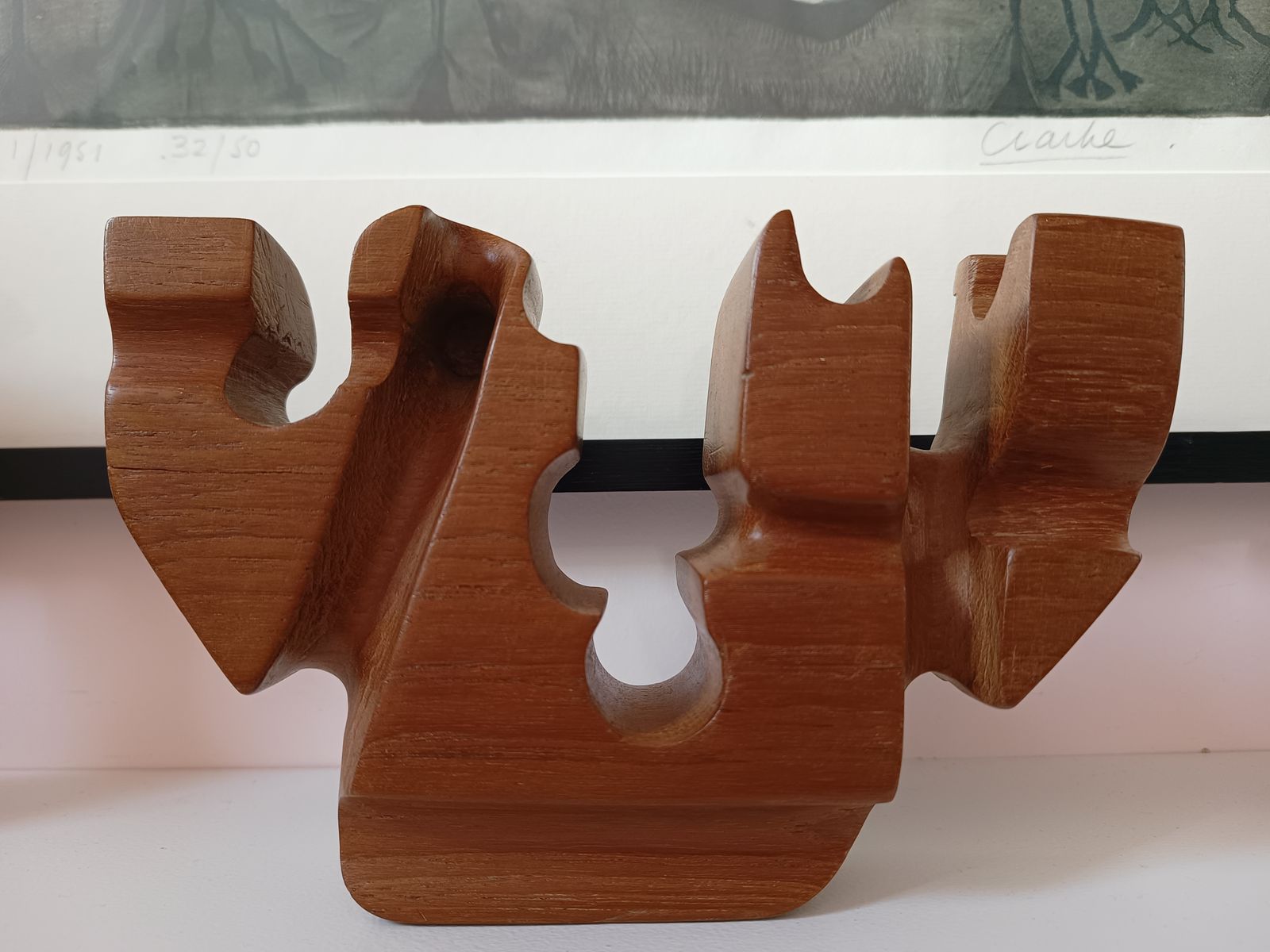 Set Of 4 Mcm Carved Wooden Sculptures Signed And Dated By Artist British 1970s Brian Wilsher Style photo vintage