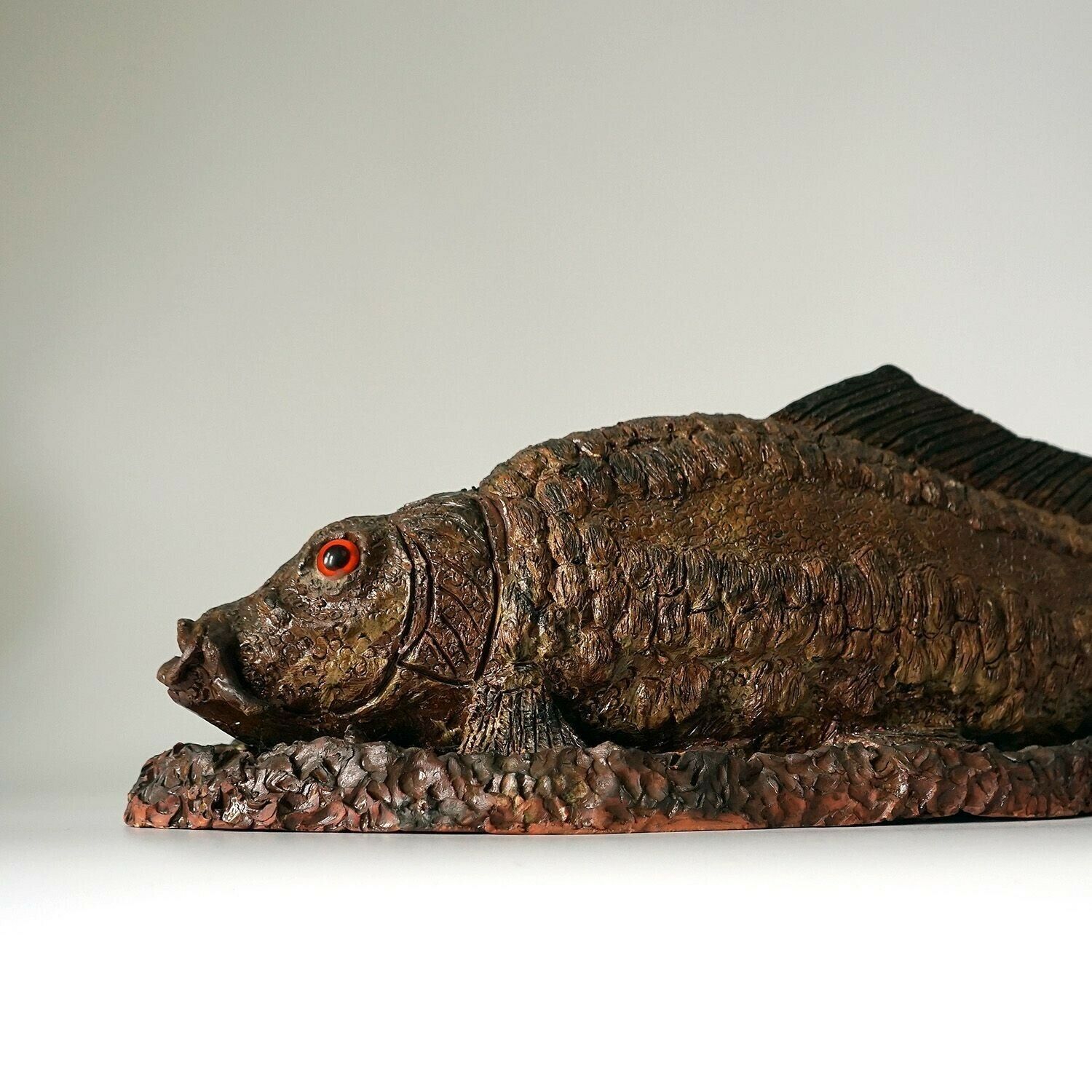 photo furniture Large Antique Glazed Studio Pottery Ceramic Fish Sculpture, C. 1900 Terracotta Figure